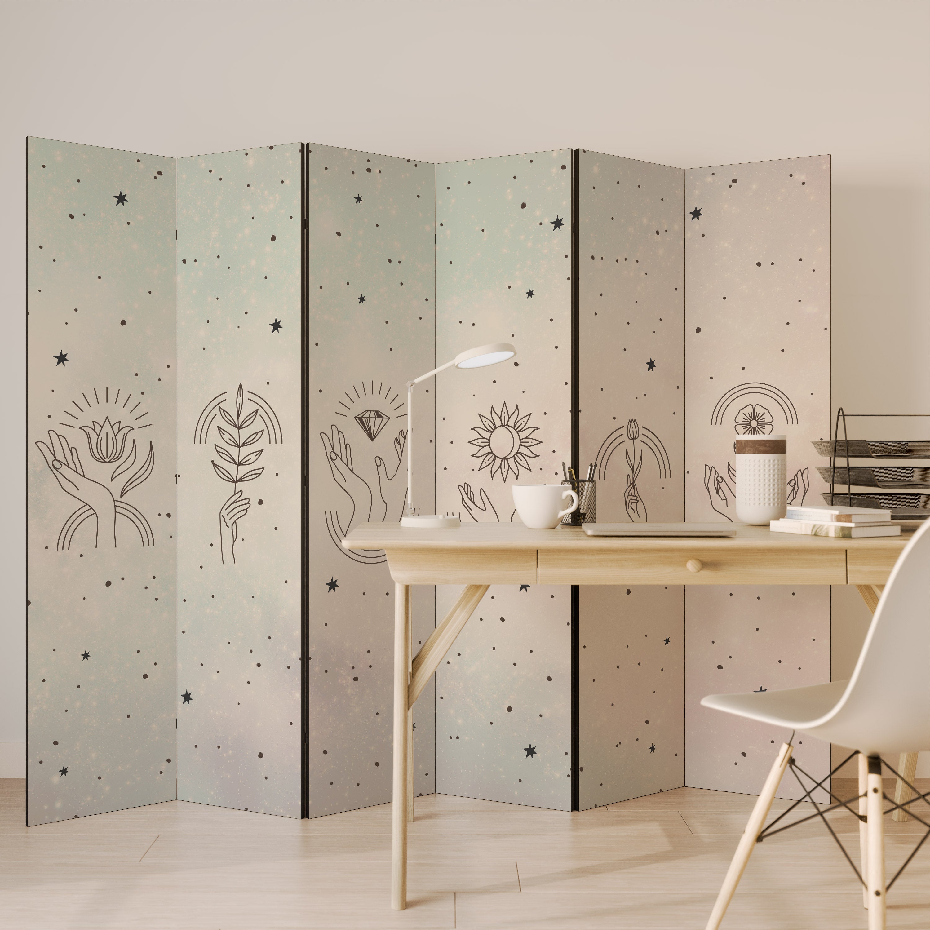 Biombo decorativo de 6 paneles DELICATE BEAUTY