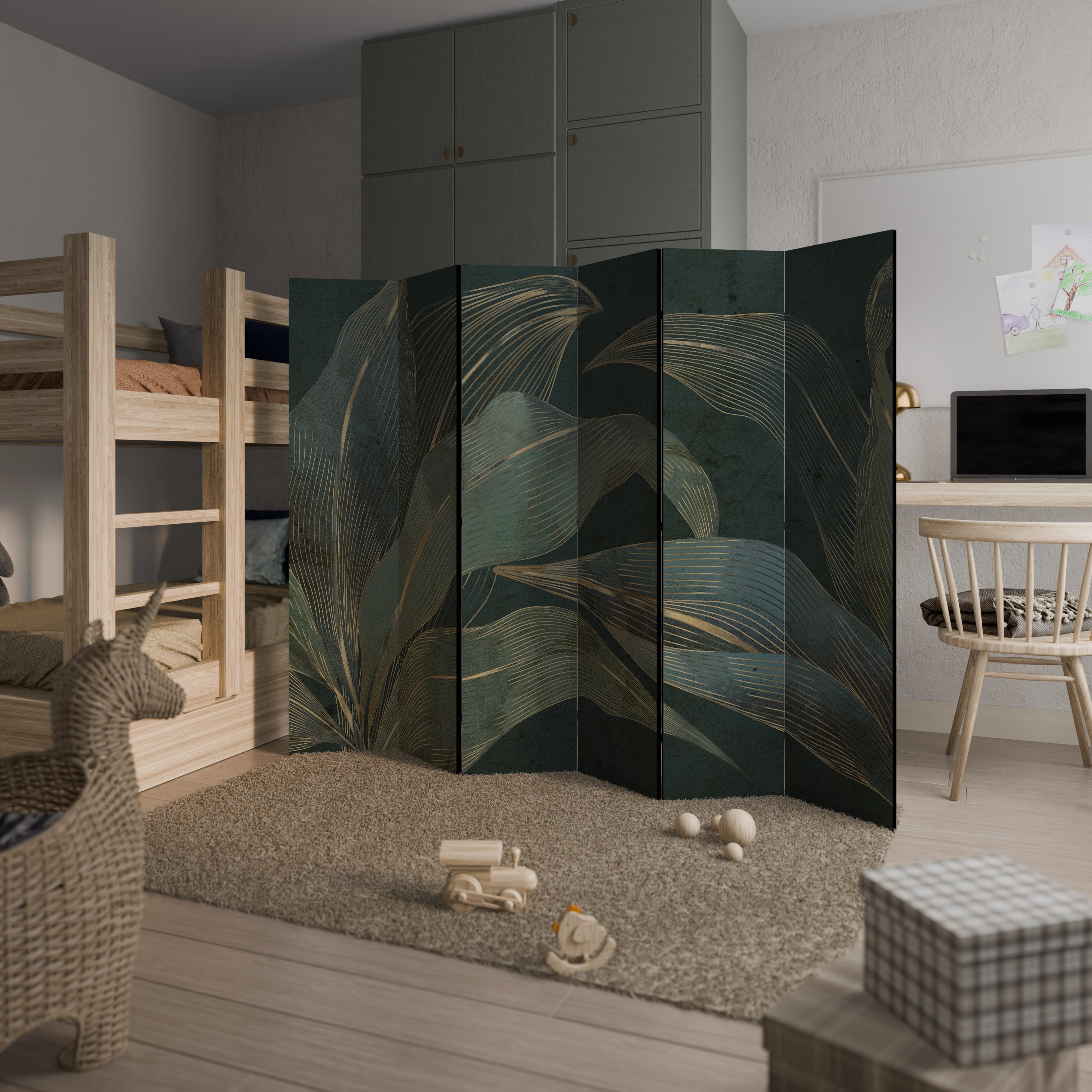 Biombo decorativo ROYAL GREEN de 6 paneles