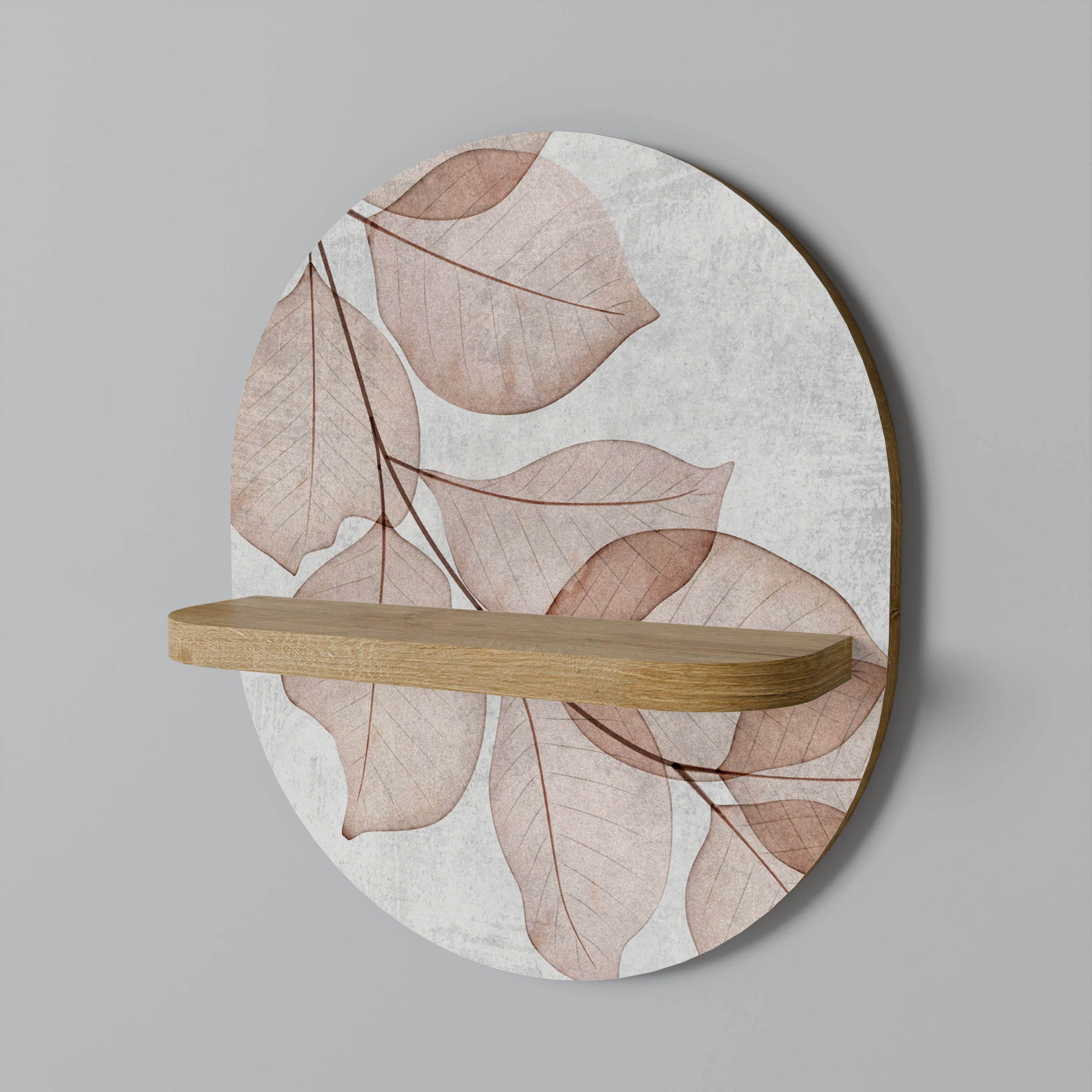 AUTUMN FRAGILITY Oval Art Shelf In Oak Effect
