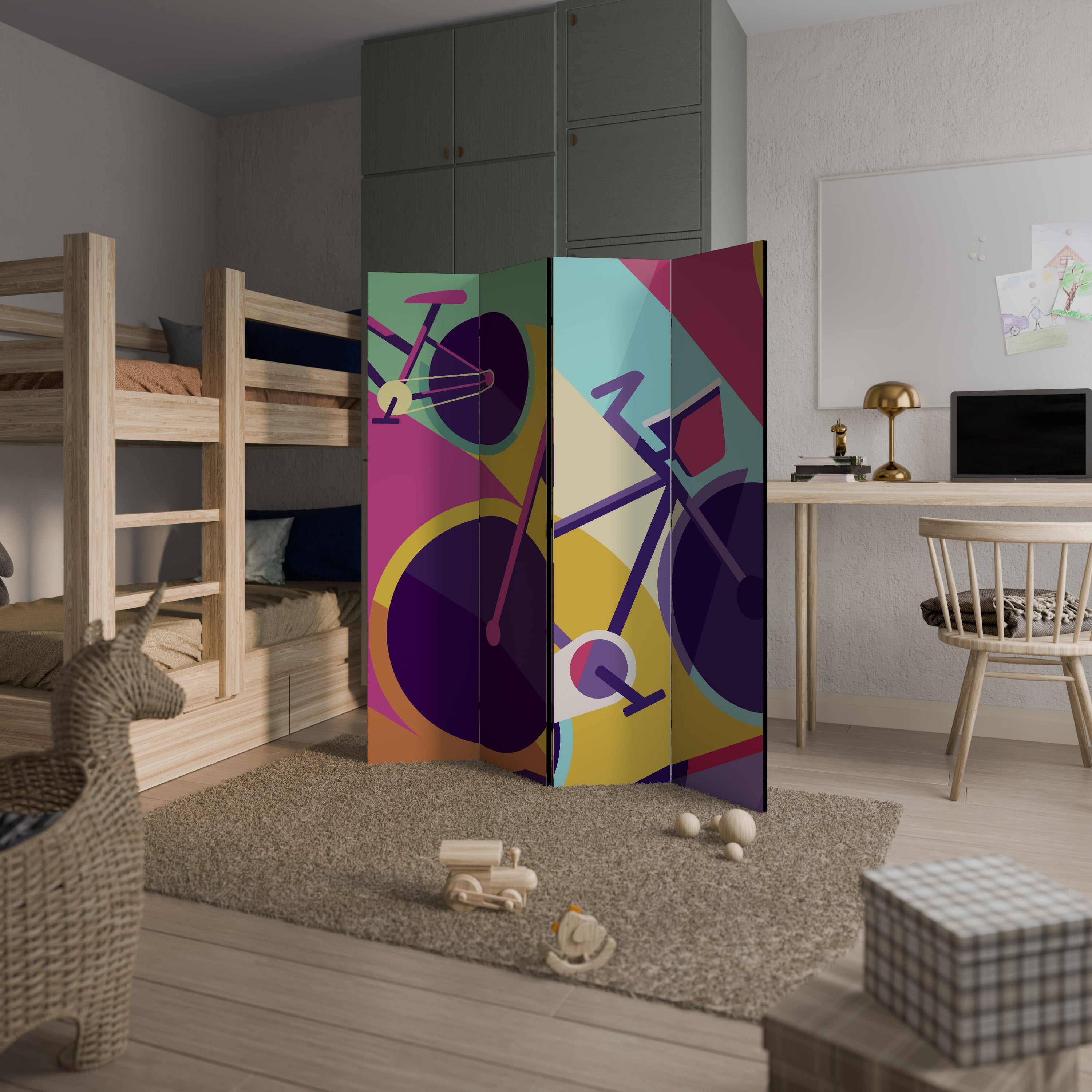 Biombo decorativo de 4 paneles BIKE DREAMS