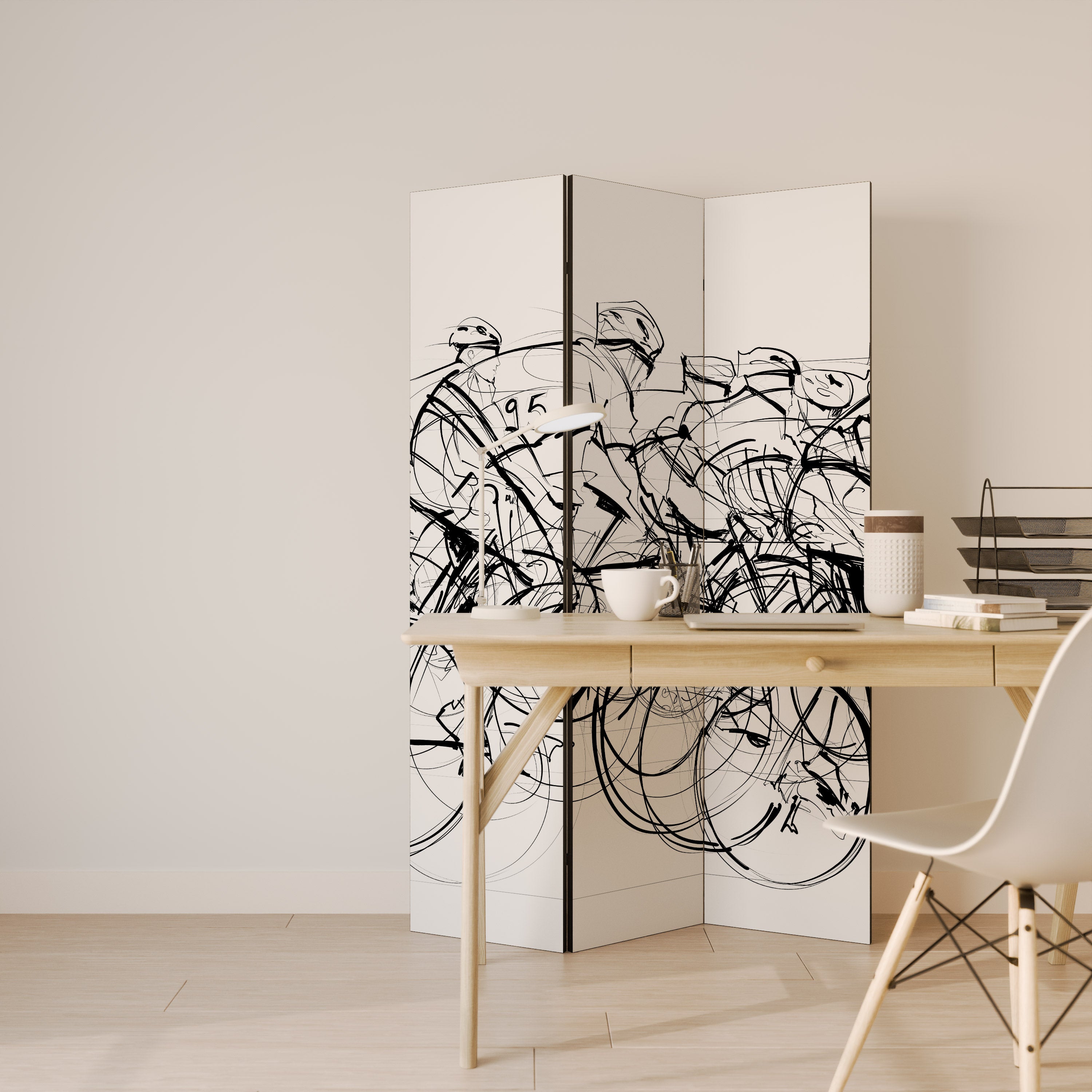 CYCLING COMPETITION Decorative 3-Panel Room Divider
