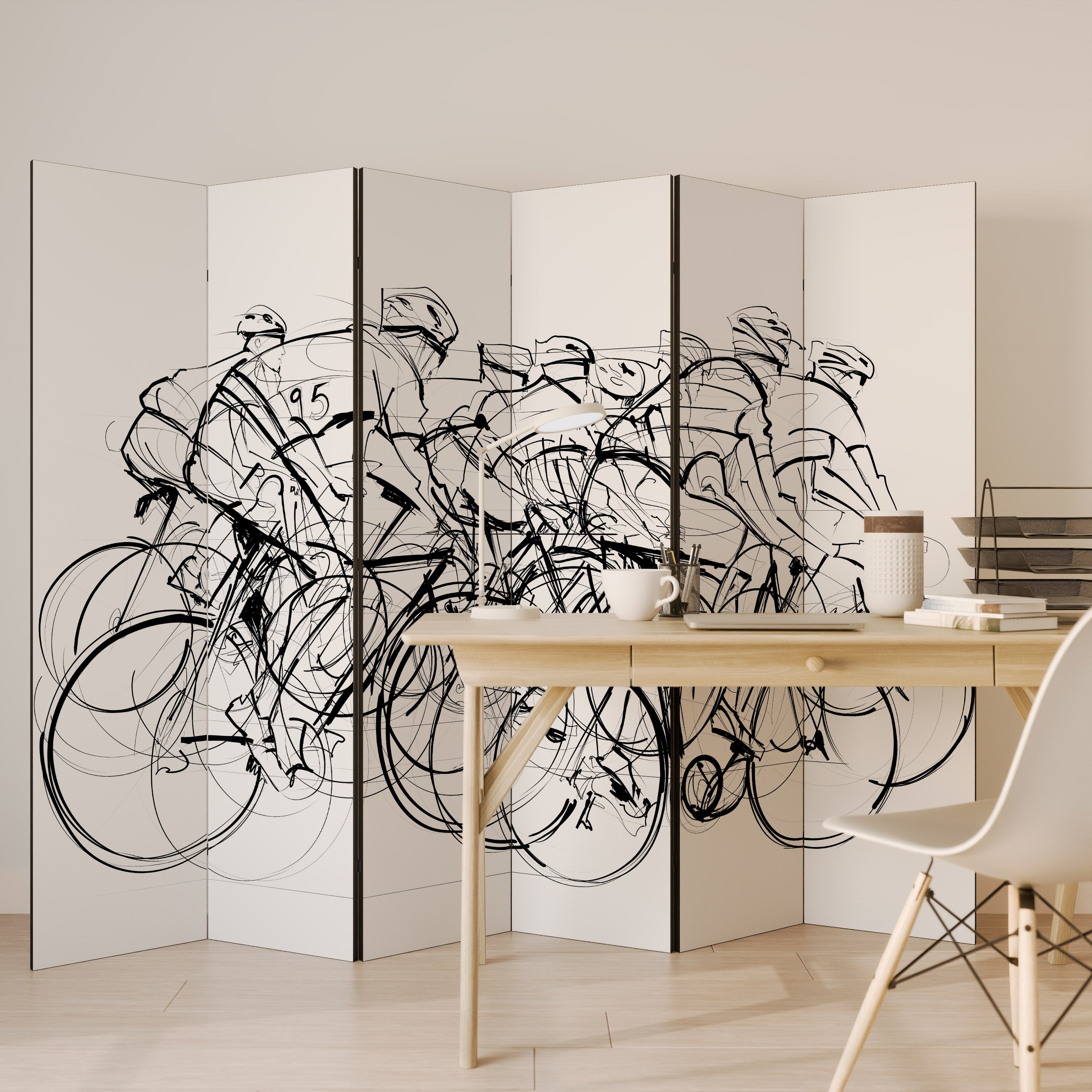 Biombo decorativo de 6 paneles COMPETICIÓN DE CICLISMO