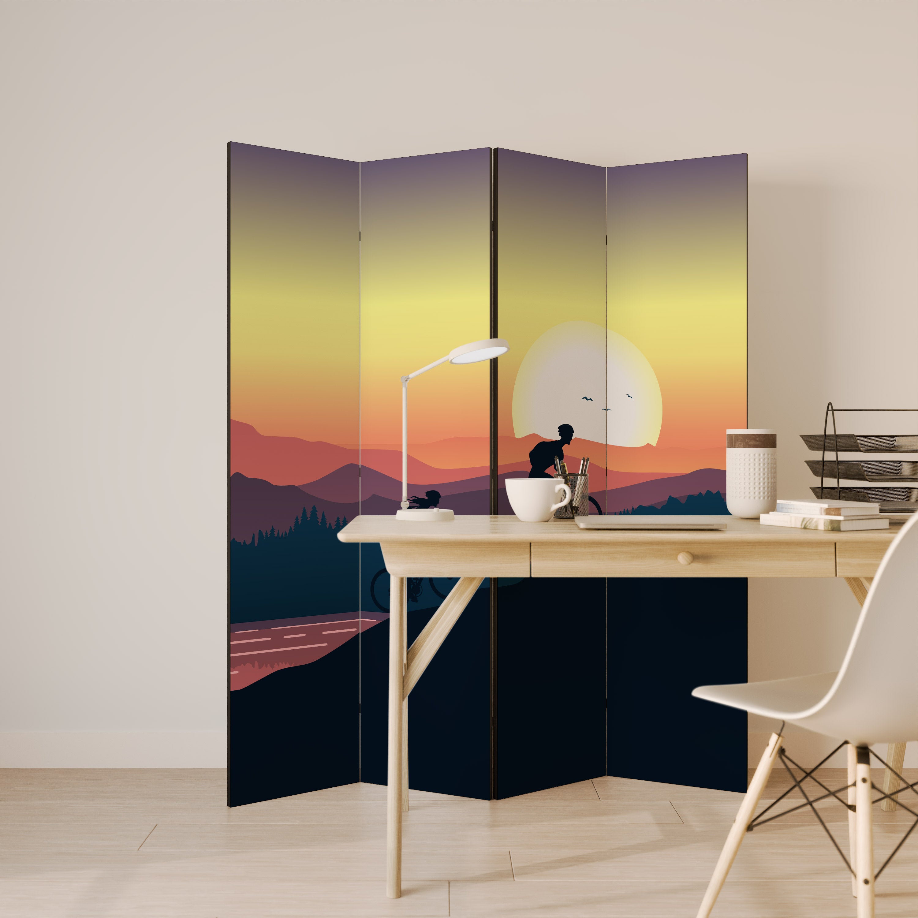 Biombo decorativo de 4 paneles CYCLING HORIZON