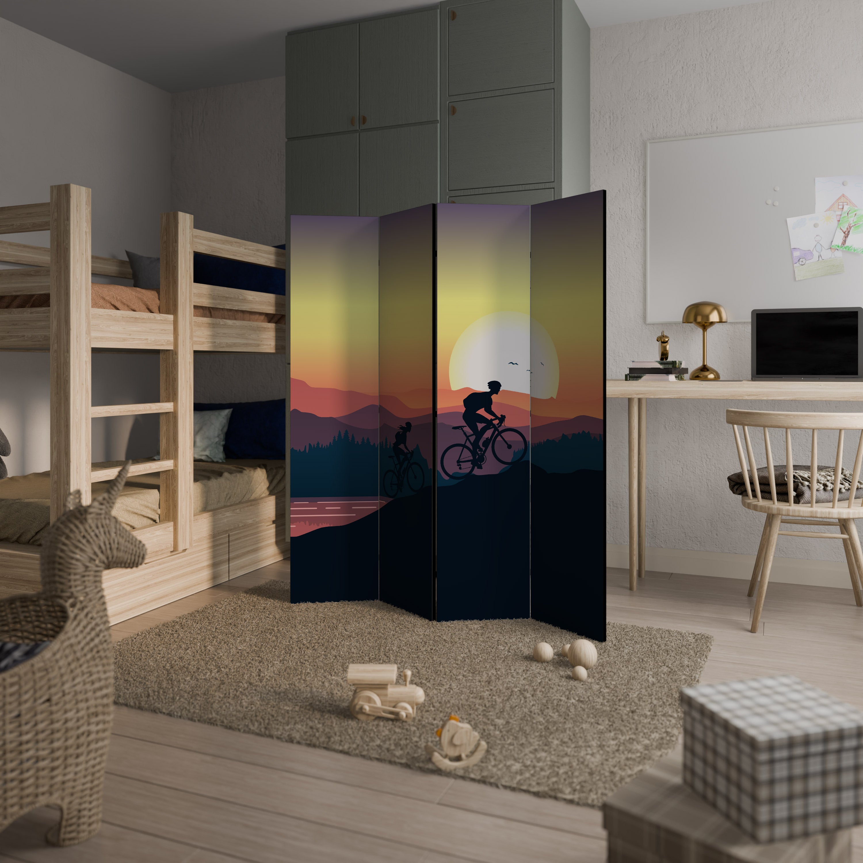Biombo decorativo de 4 paneles CYCLING HORIZON