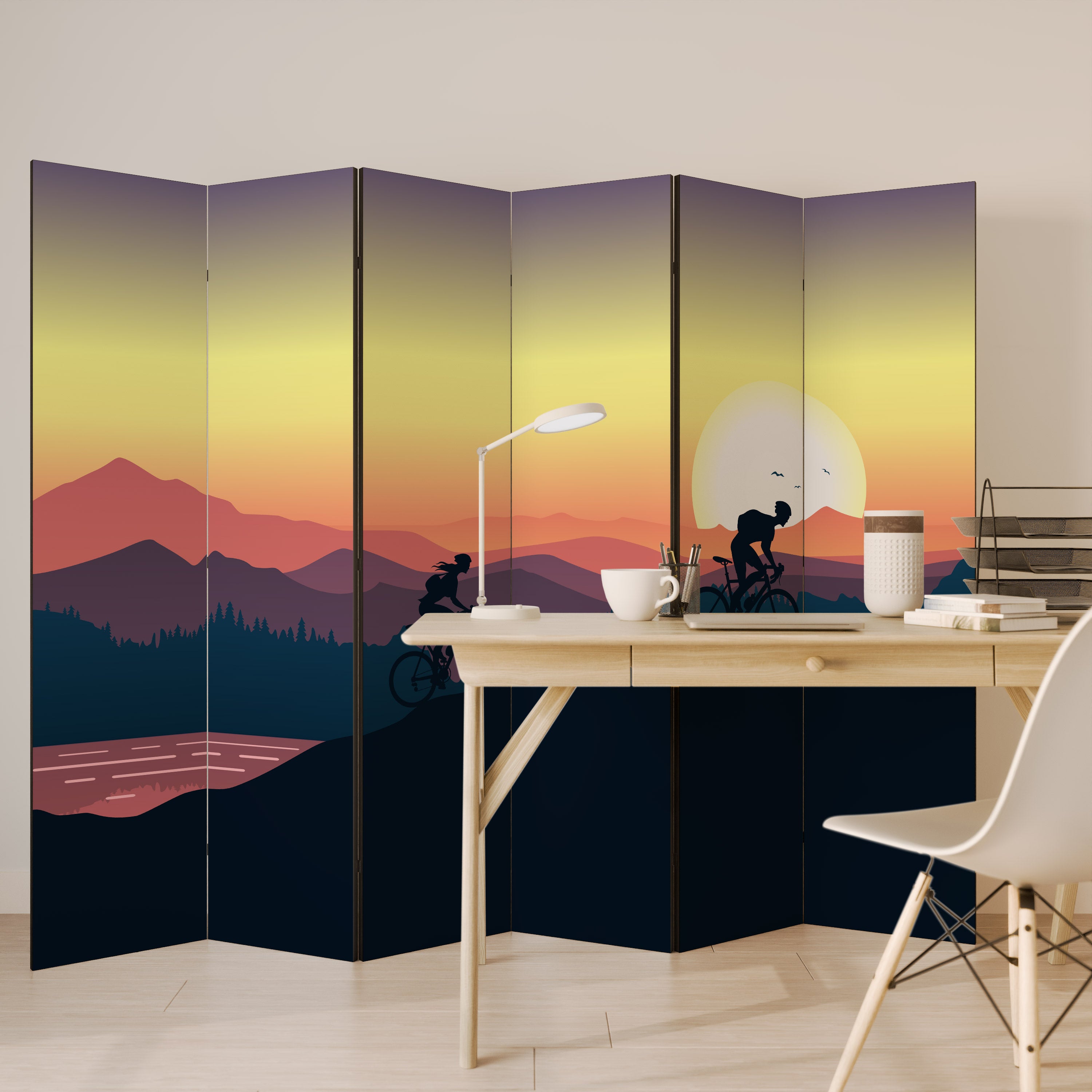 Biombo decorativo de 6 paneles CYCLING HORIZON