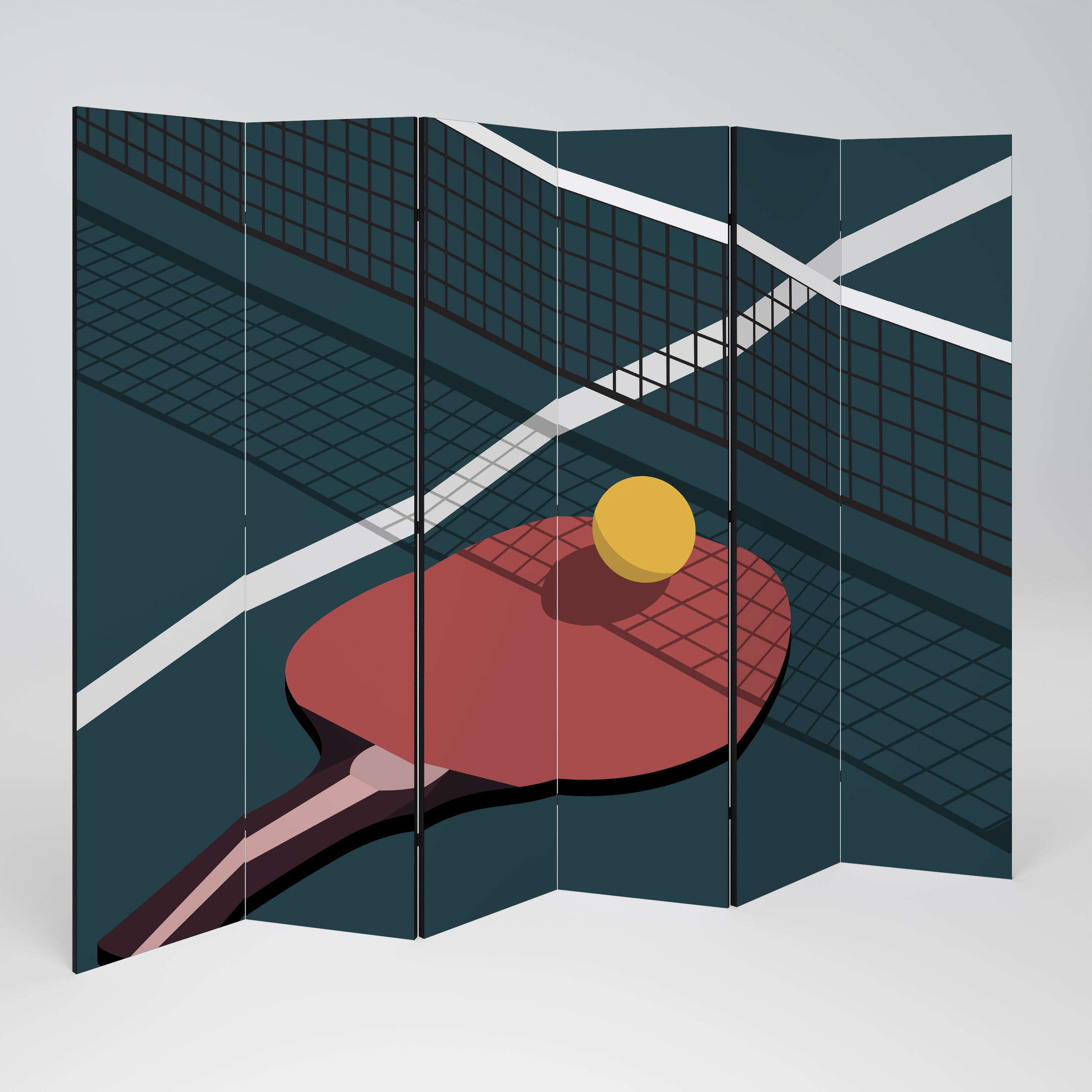 Biombo decorativo de 6 paneles con diseño de juego de ping-pong