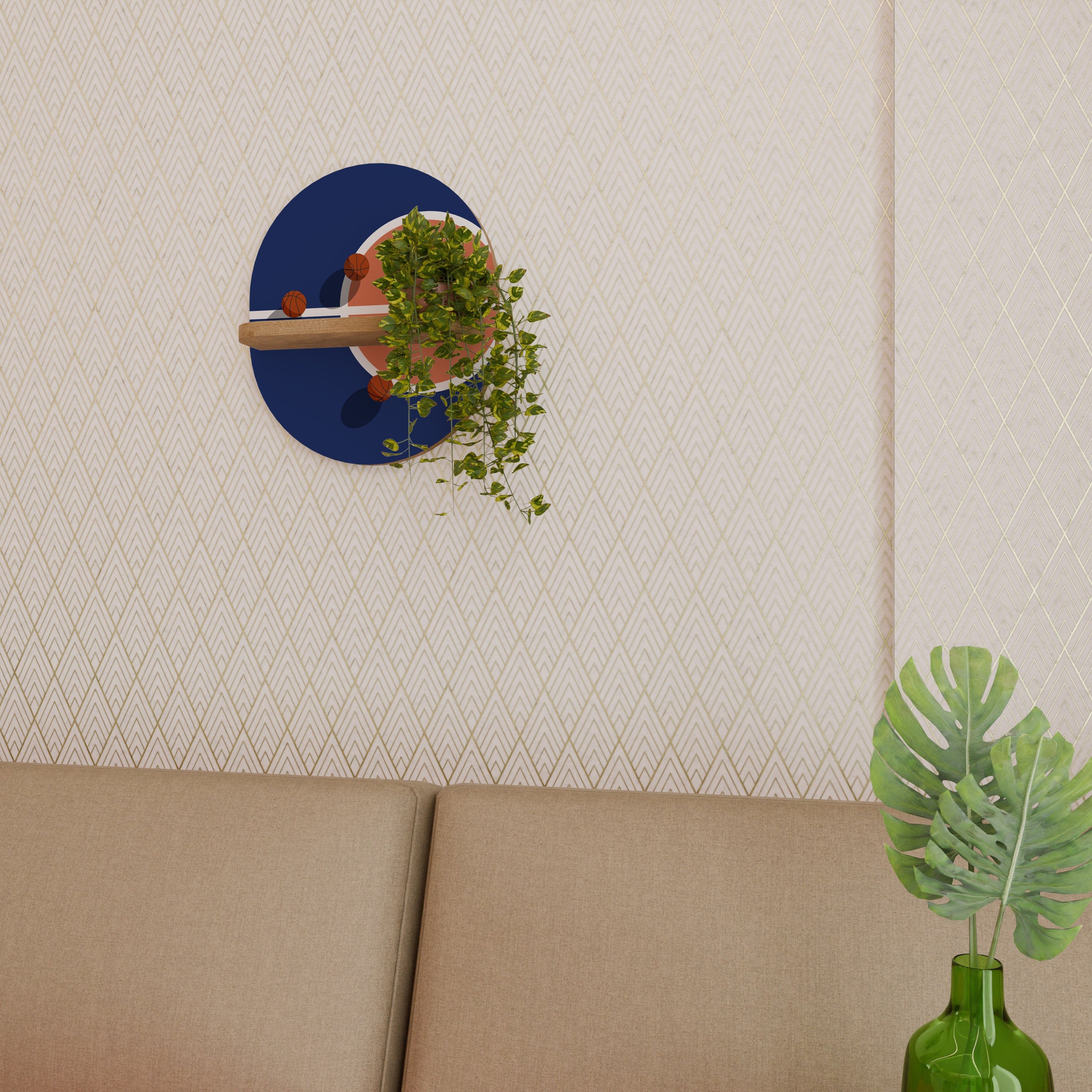 Estantería de arte ovalada con efecto roble "BALONCESTO CHALLENGE"