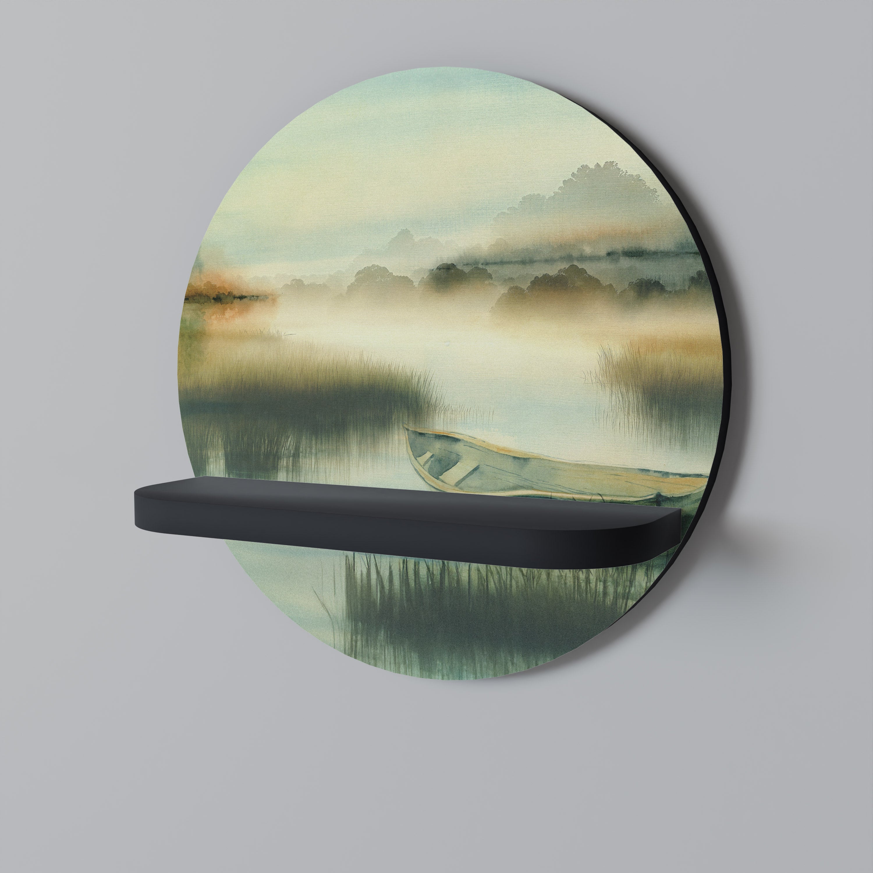 Estantería de arte redonda MORNING BY THE LAKE con acabado negro