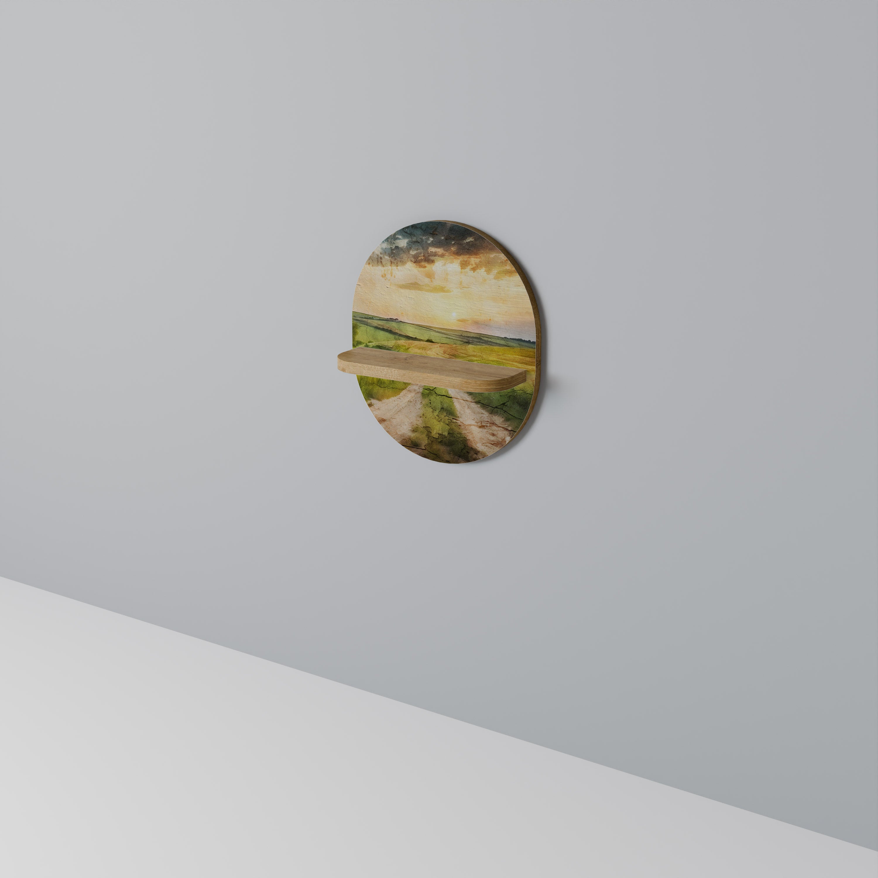 Estantería de arte ovalada SUNSET PATH con efecto roble