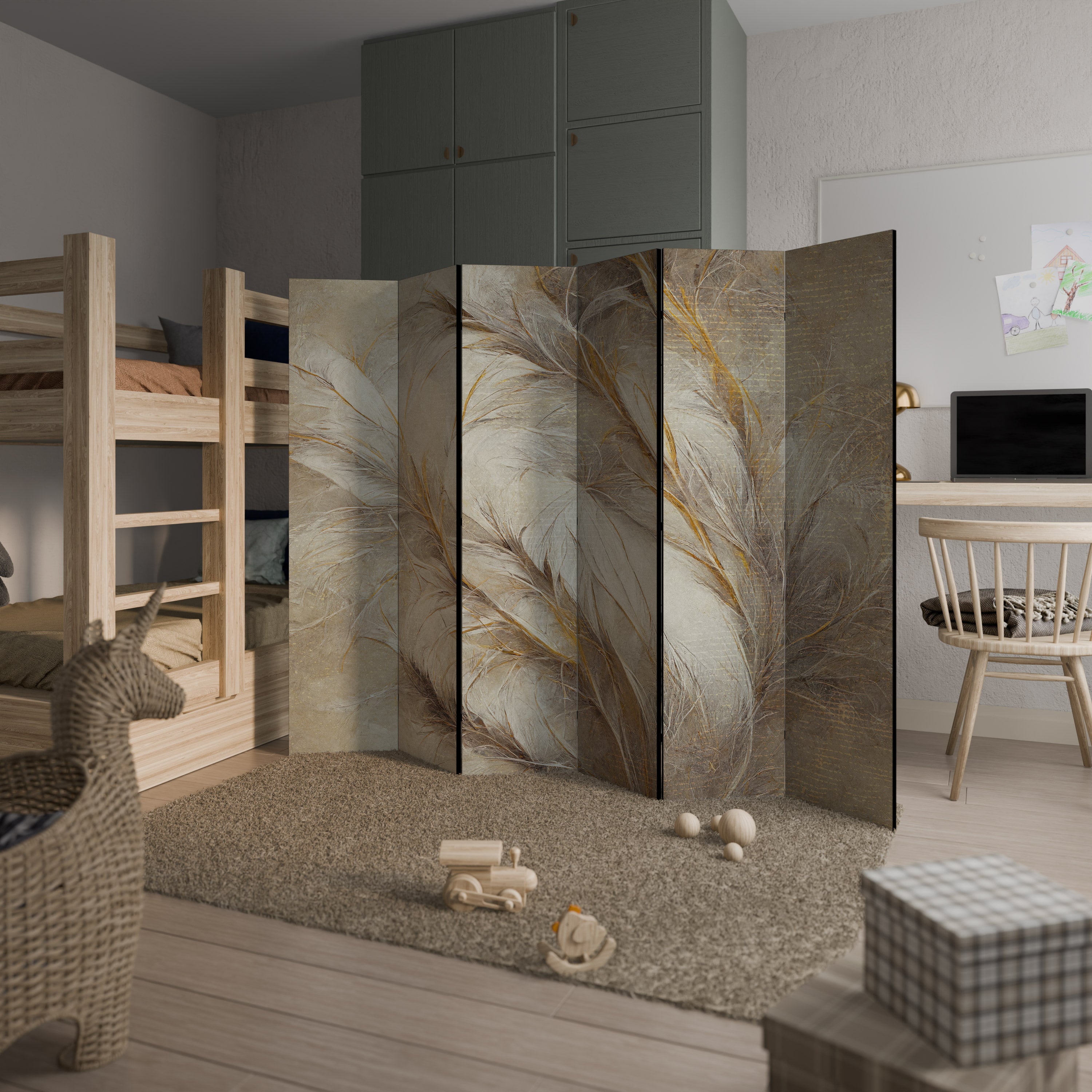 Biombo decorativo de 6 paneles SOFT PLUMAGE
