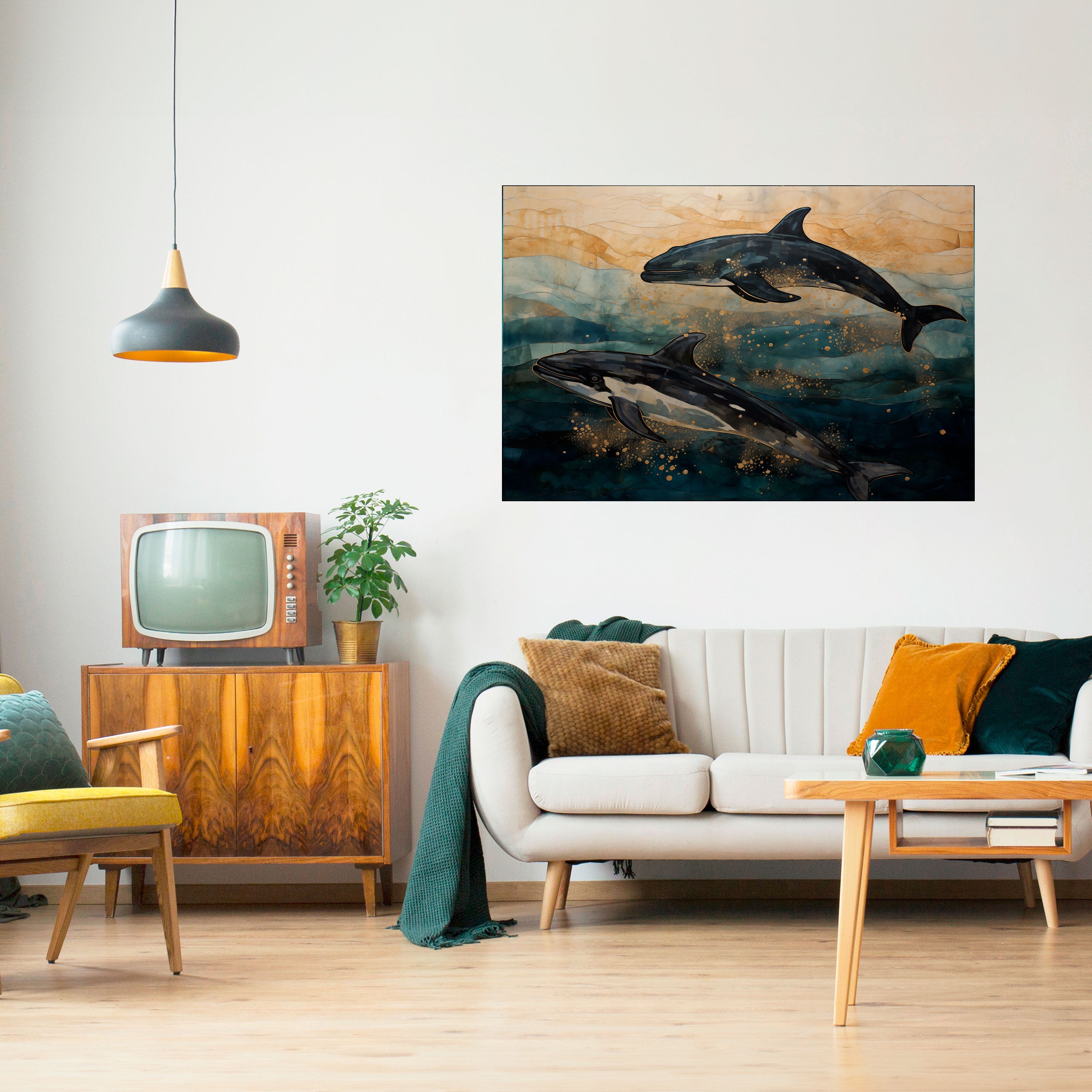 Póster horizontal autoadhesivo OLAS DORADAS