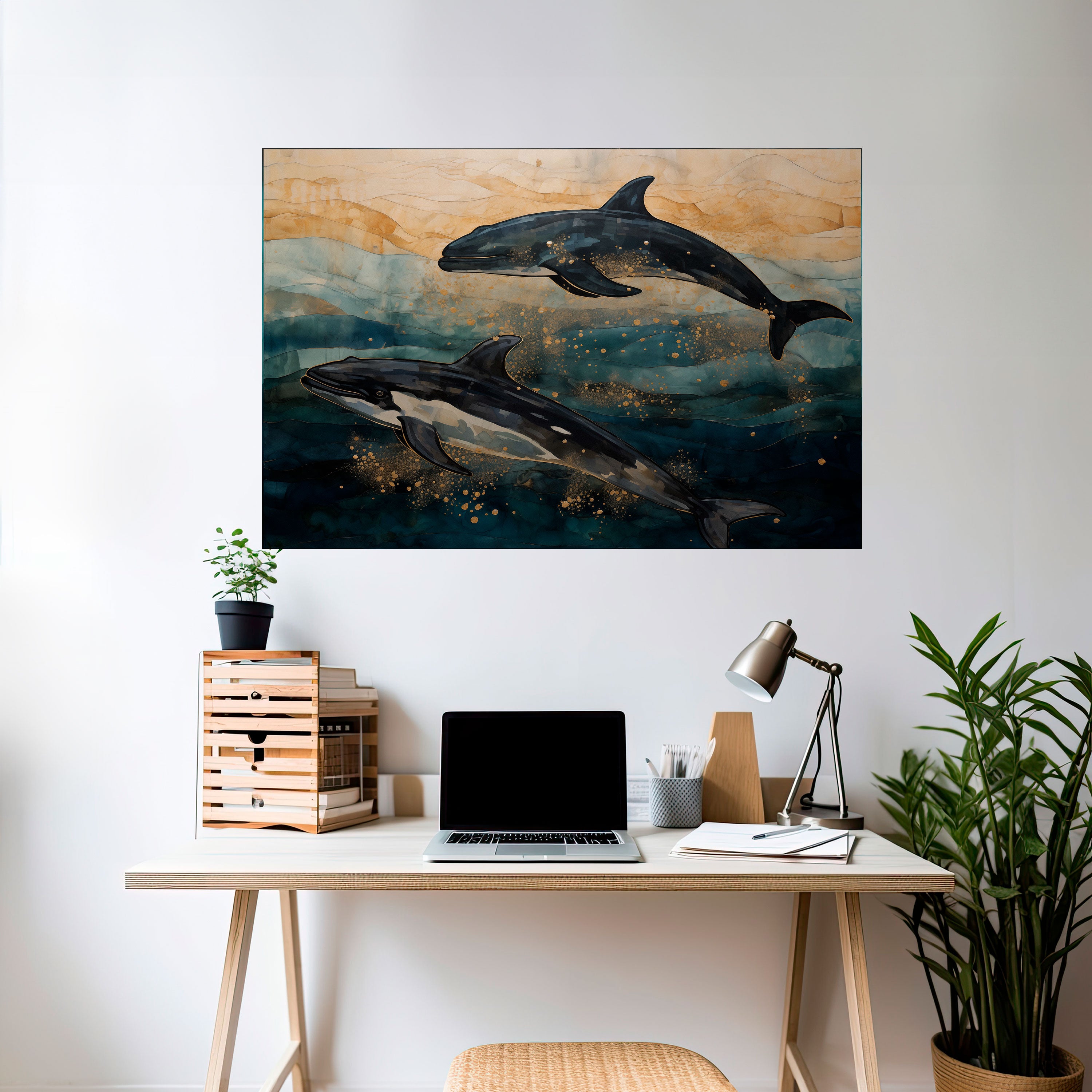 Póster horizontal autoadhesivo OLAS DORADAS