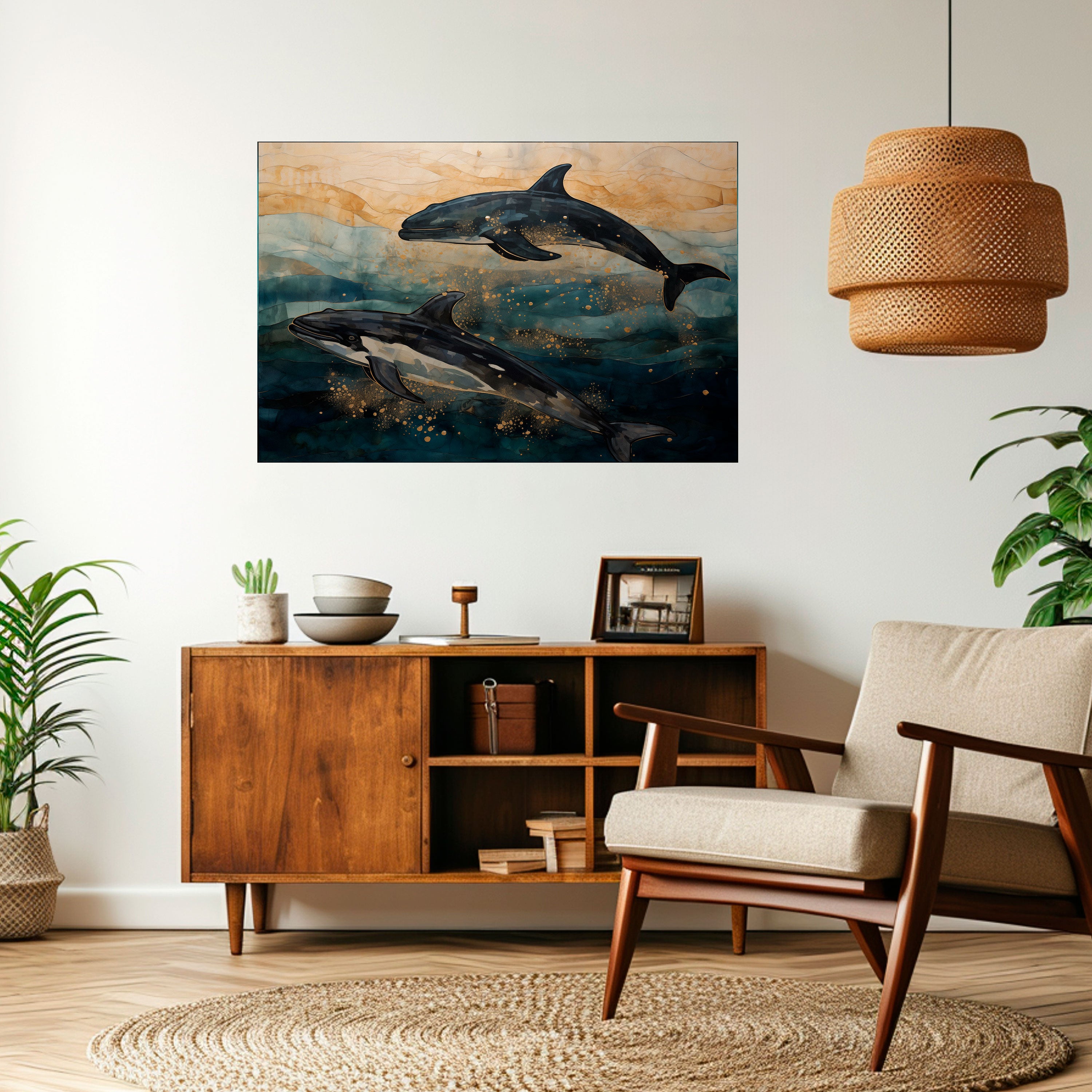 Póster horizontal autoadhesivo OLAS DORADAS