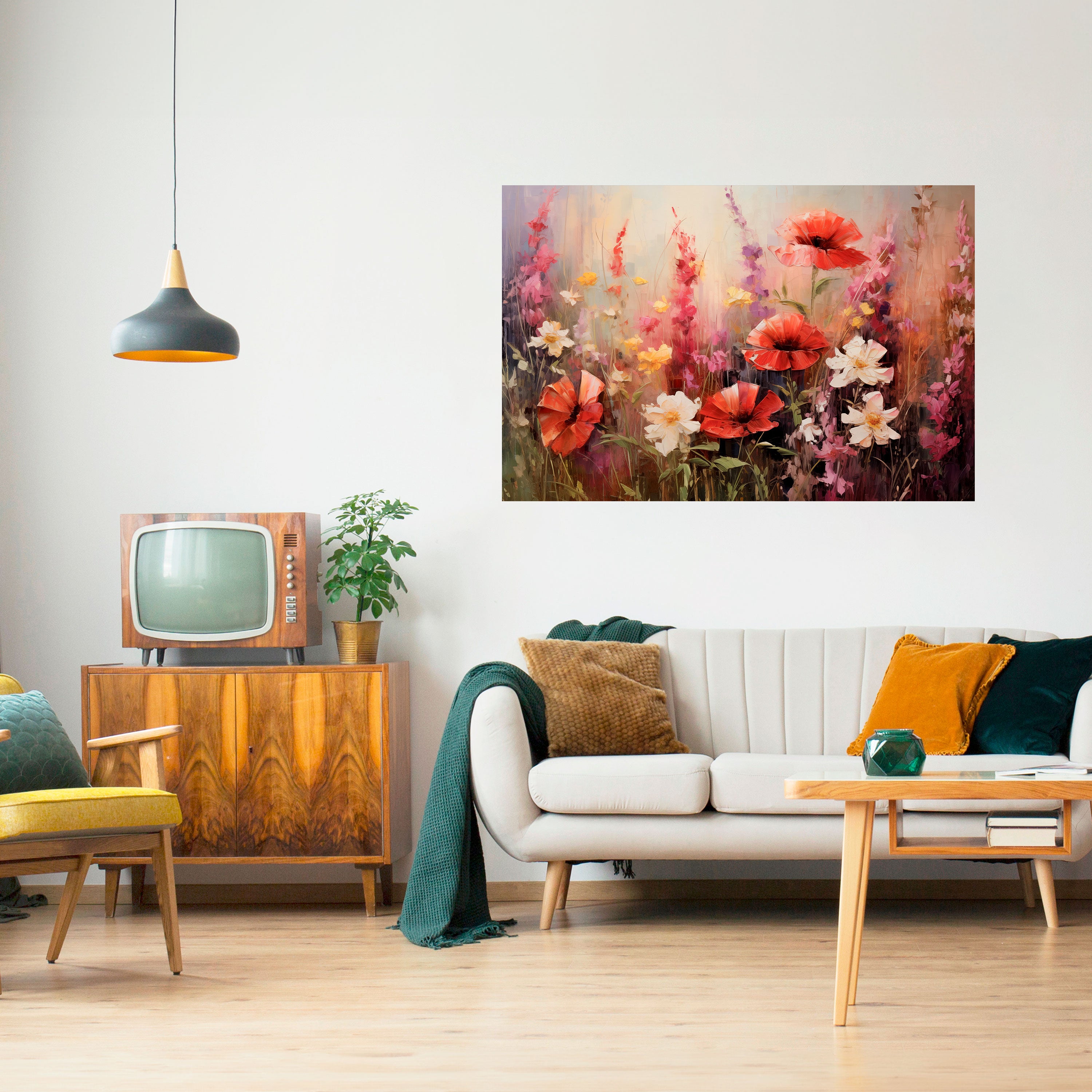 SINFONÍA DE FLORACIÓN VIBRANTE Póster horizontal autoadhesivo
