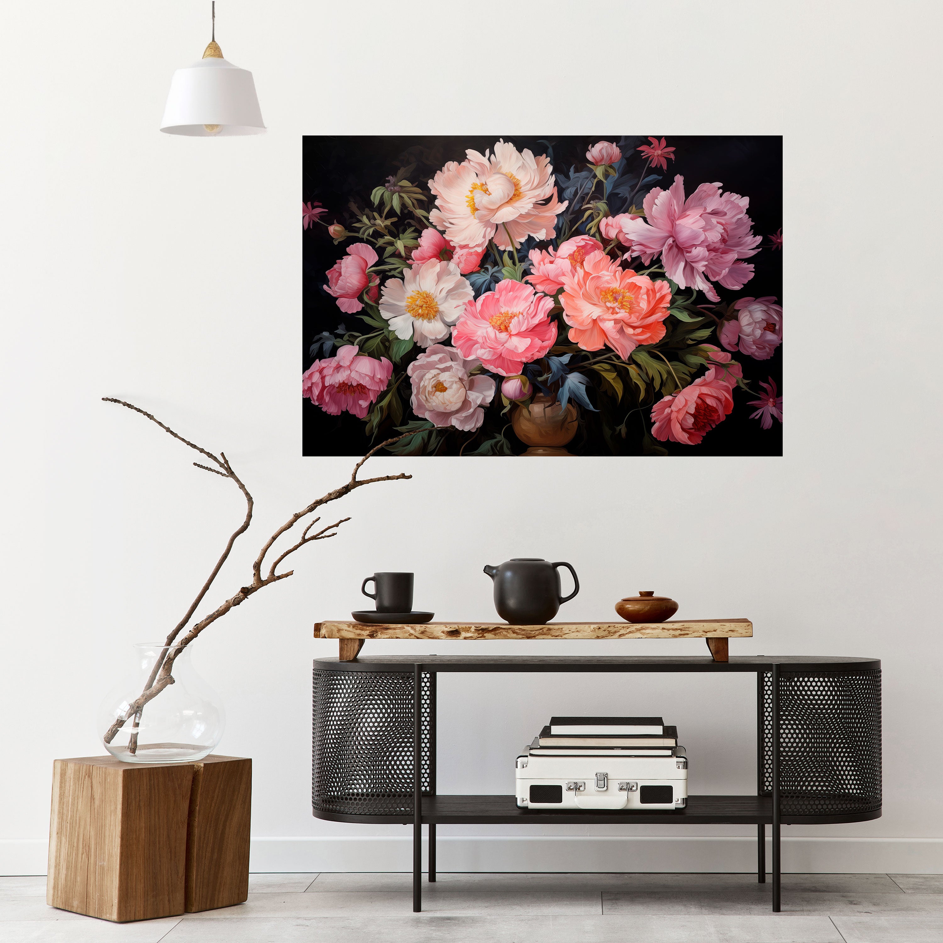 Póster horizontal autoadhesivo de FLOR DE PEONÍAS