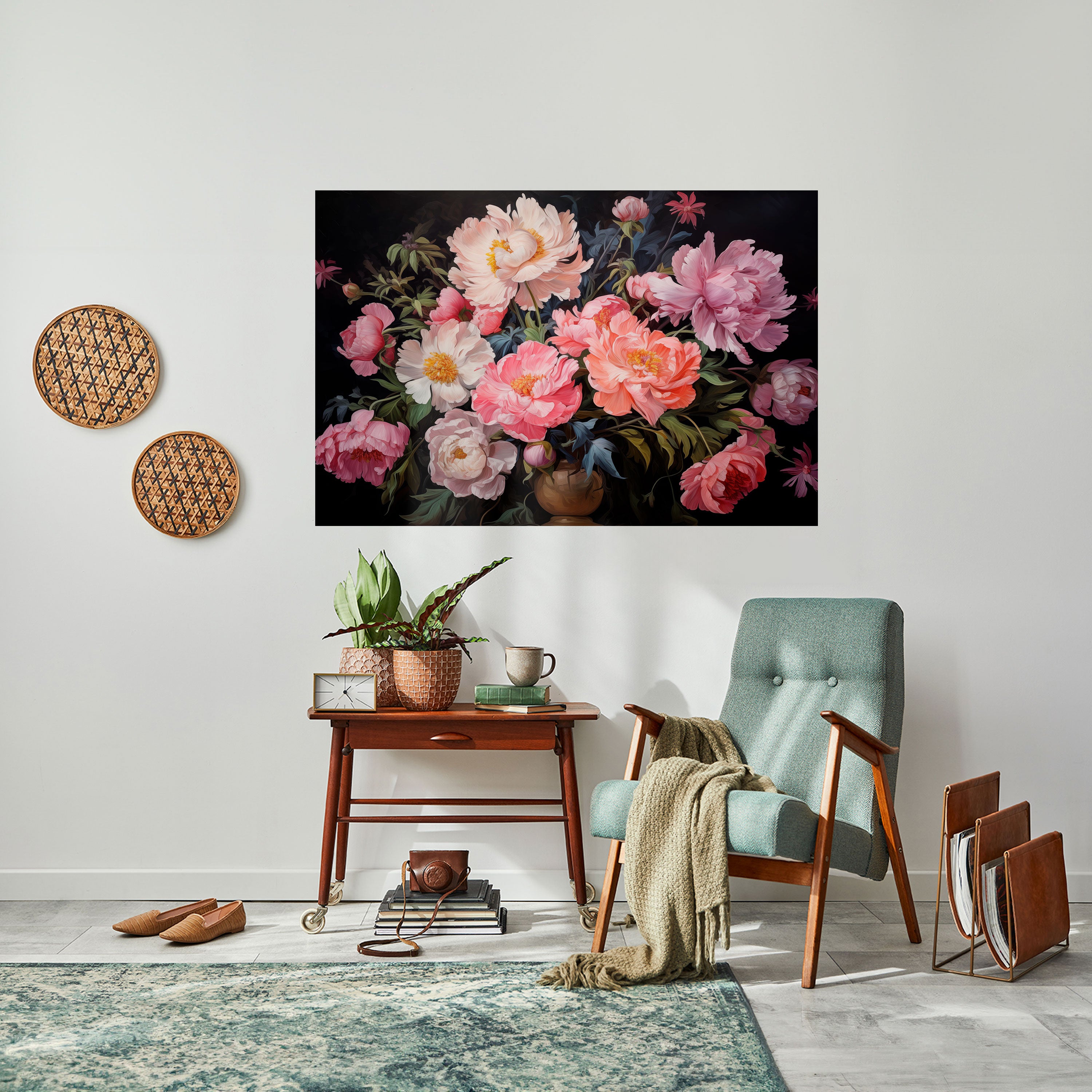 Póster horizontal autoadhesivo de FLOR DE PEONÍAS