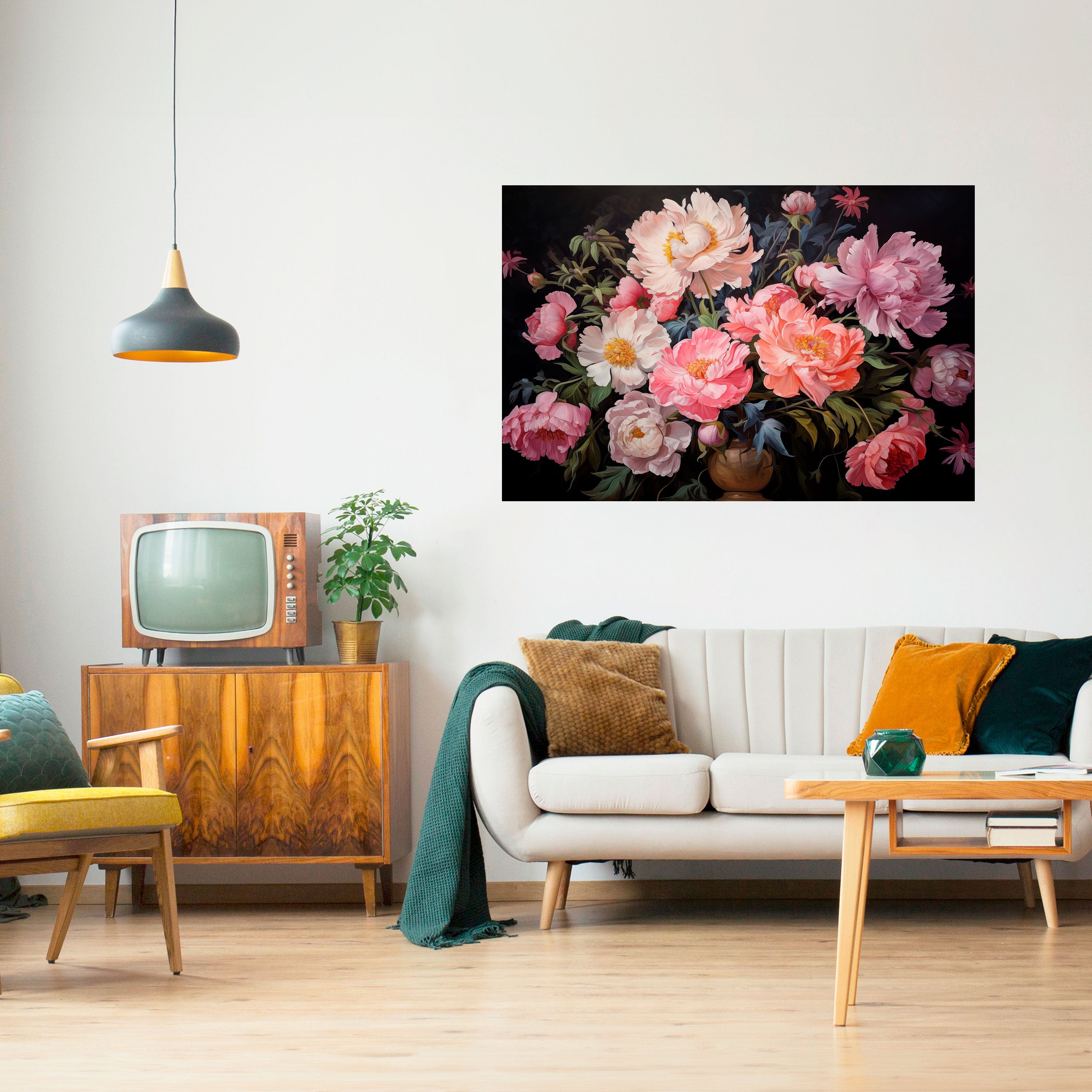 Póster horizontal autoadhesivo de FLOR DE PEONÍAS