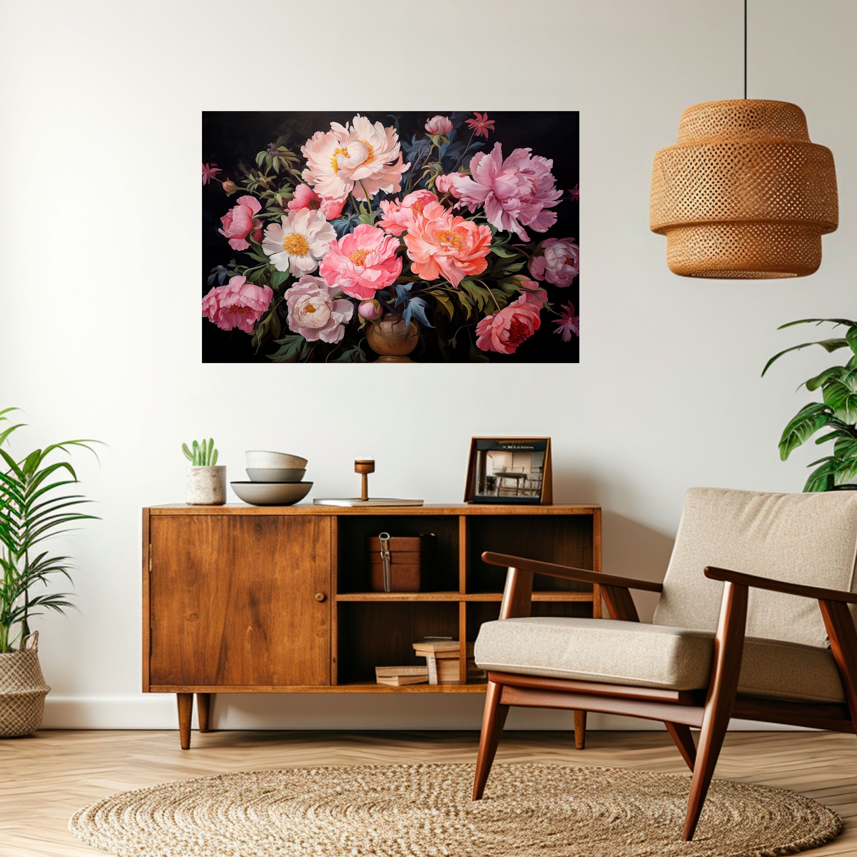 Póster horizontal autoadhesivo de FLOR DE PEONÍAS