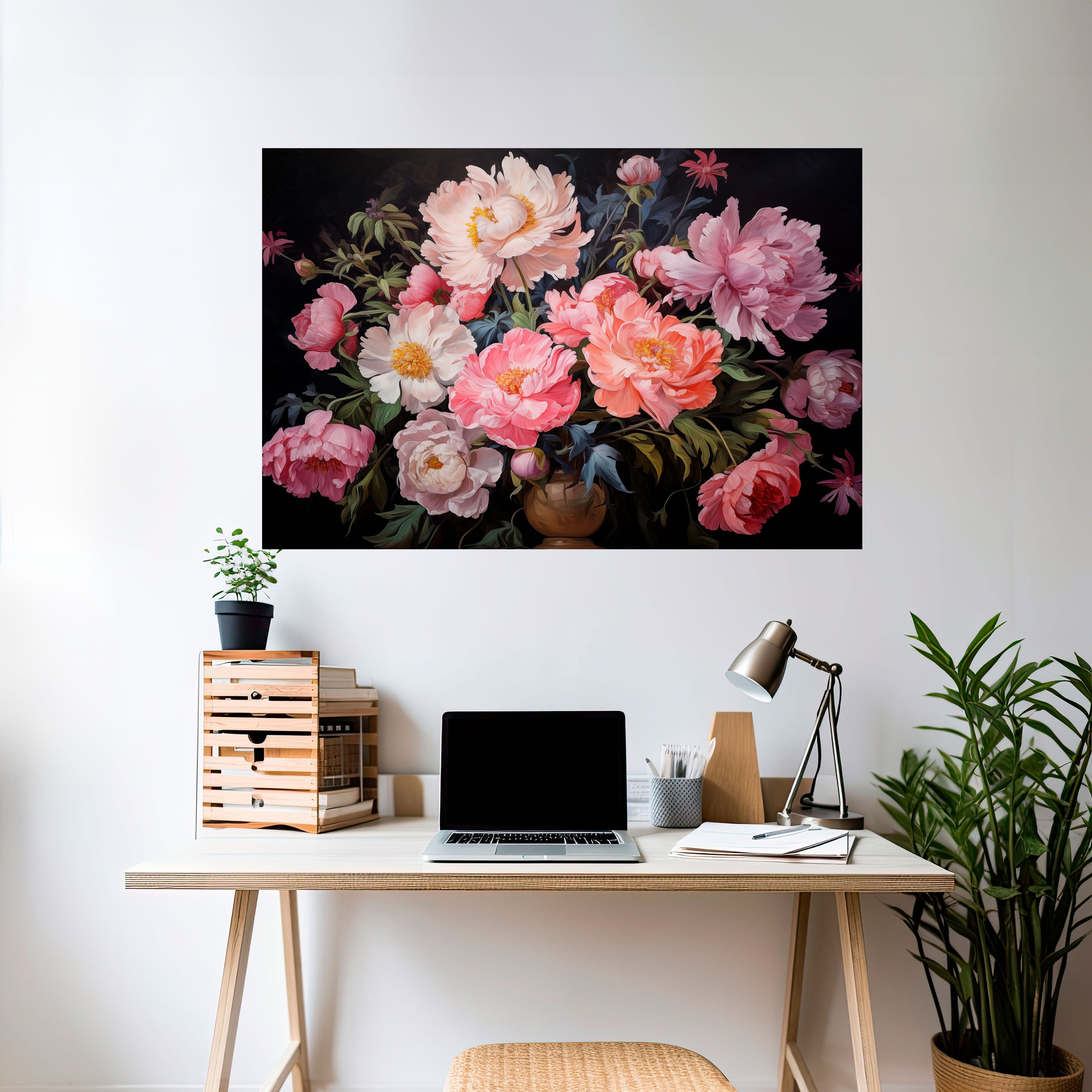 Póster horizontal autoadhesivo de FLOR DE PEONÍAS