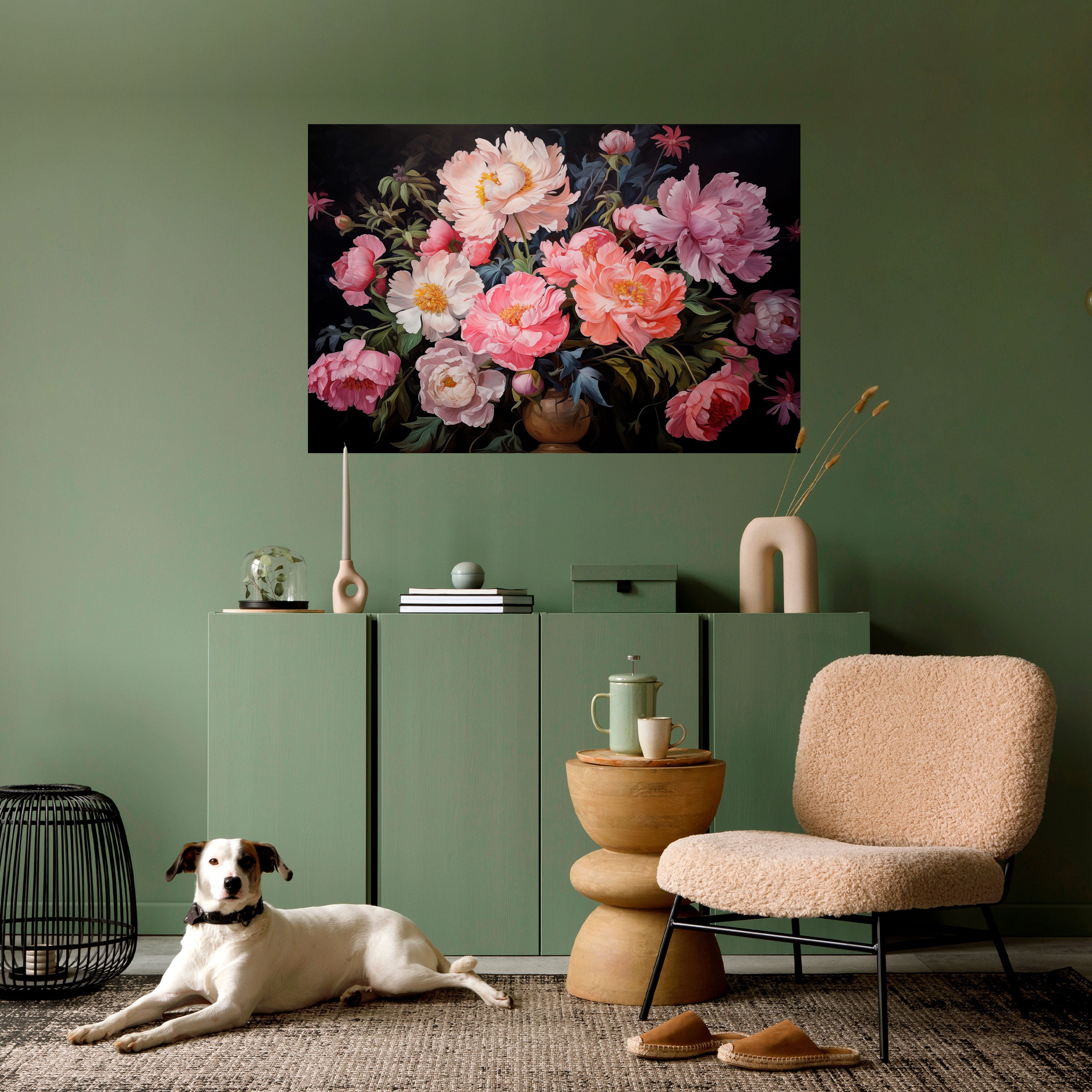 Póster horizontal autoadhesivo de FLOR DE PEONÍAS