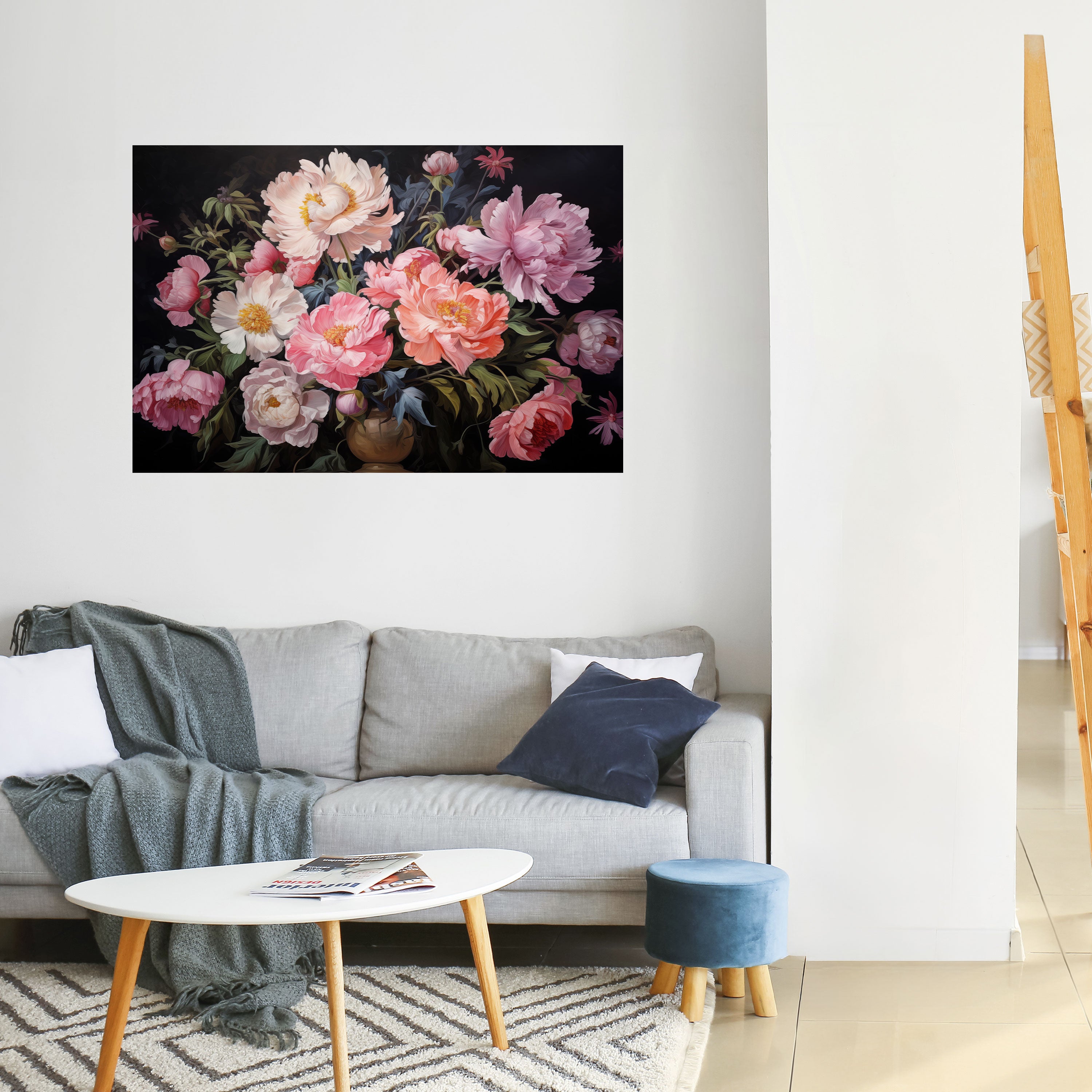 Póster horizontal autoadhesivo de FLOR DE PEONÍAS