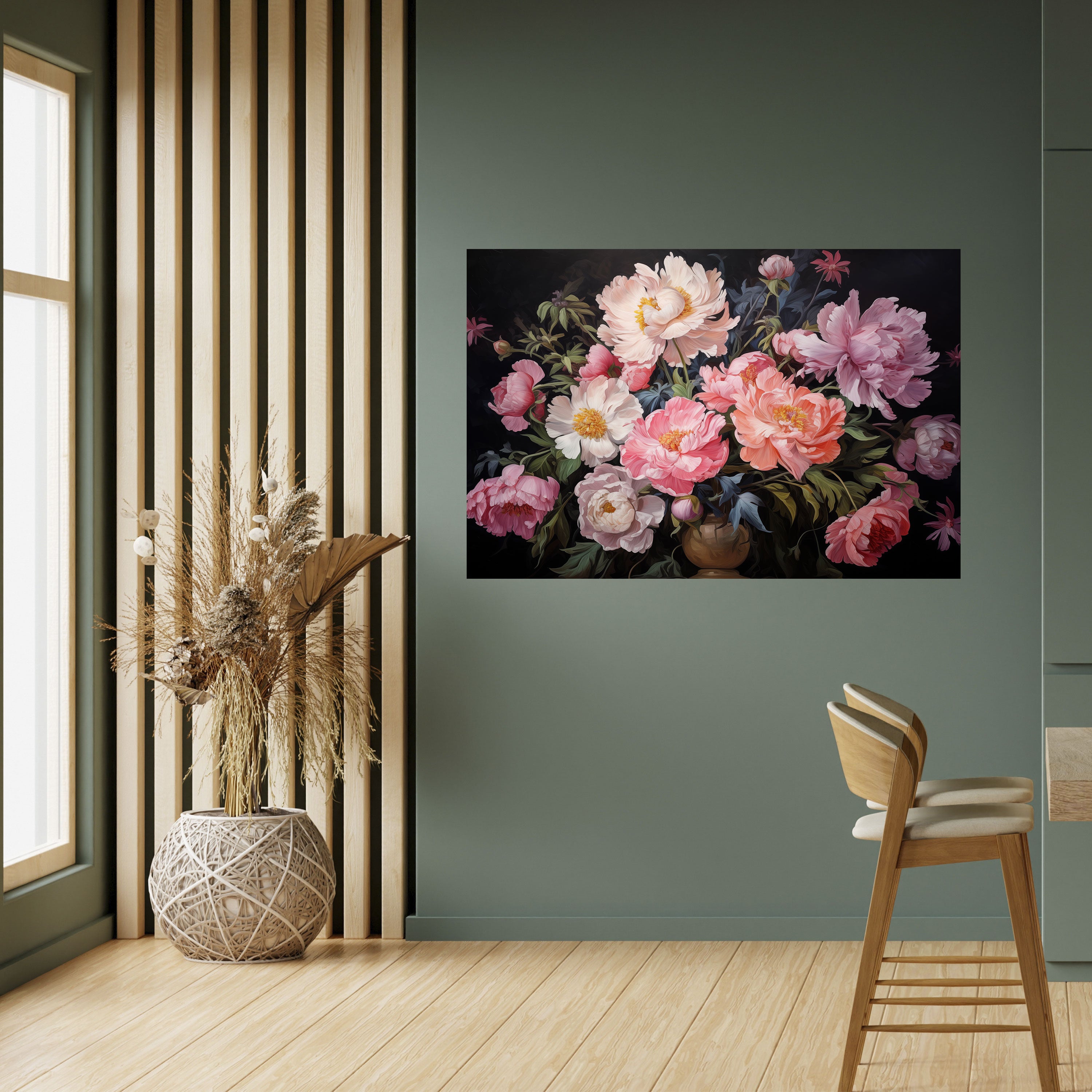 Póster horizontal autoadhesivo de FLOR DE PEONÍAS