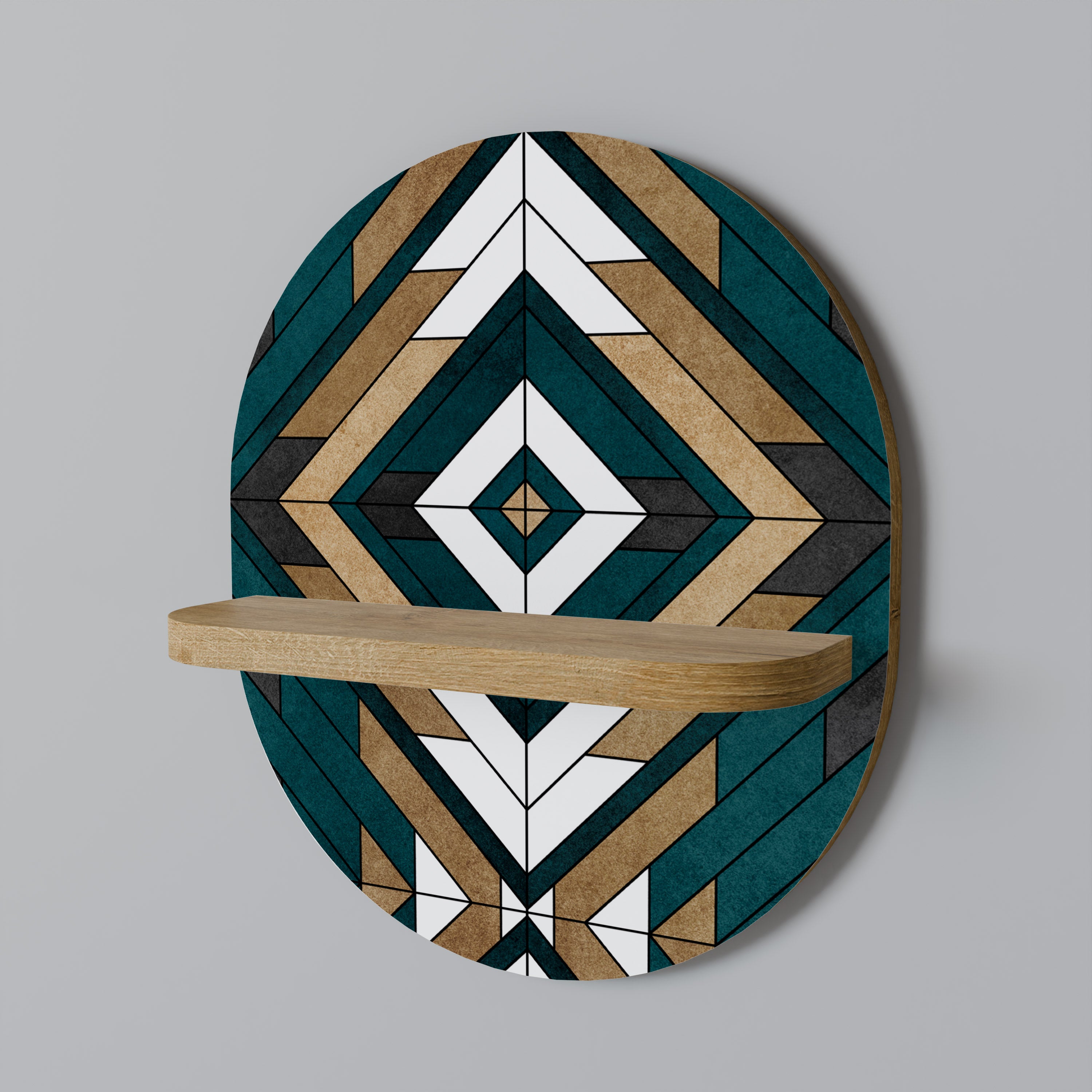 ARTISTIC GEOMETRY Oval Art Shelf In Oak Effect