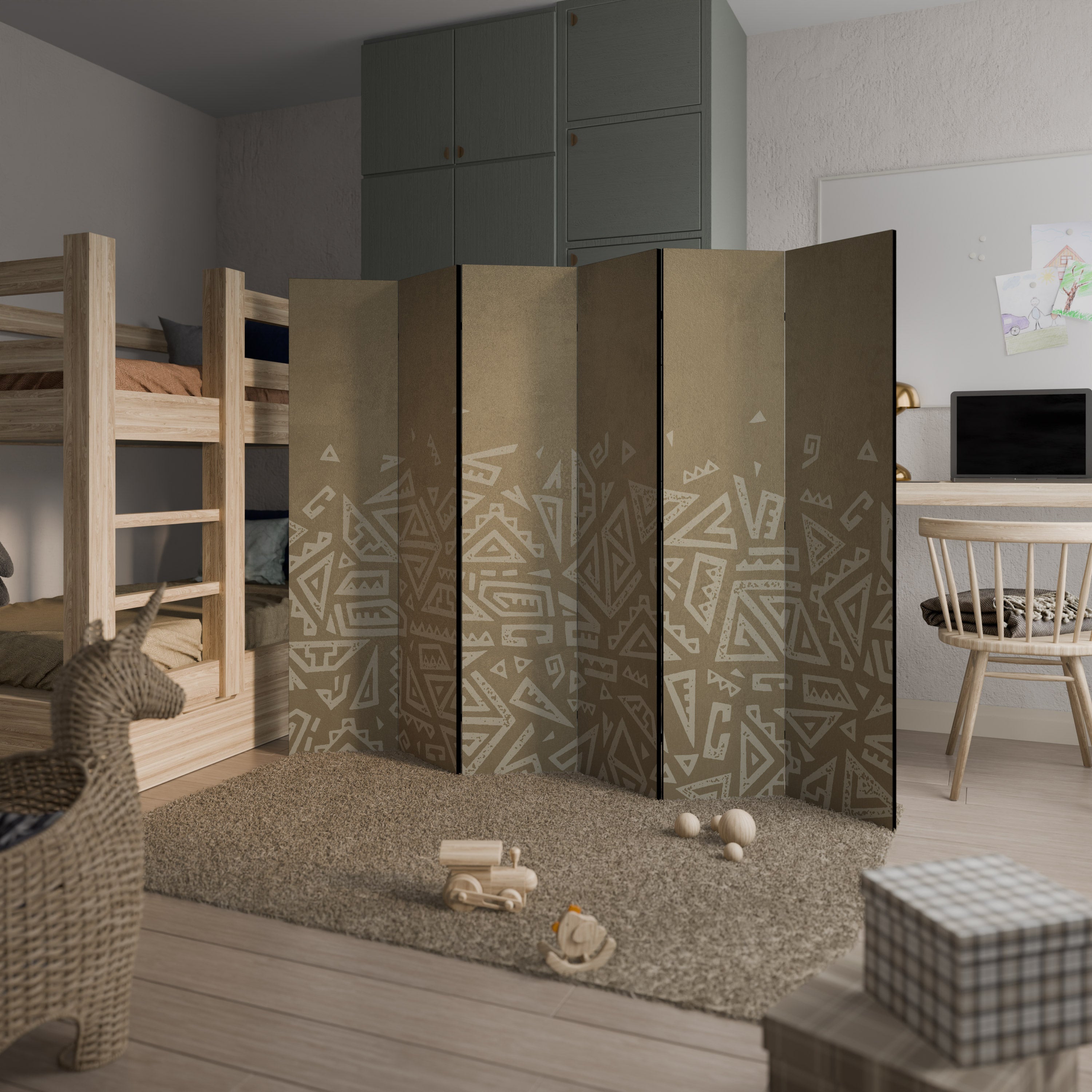 DIVISOR DE AMBIENTES DECORATIVO DE 6 PANELES CON CAPAS CULTURALES