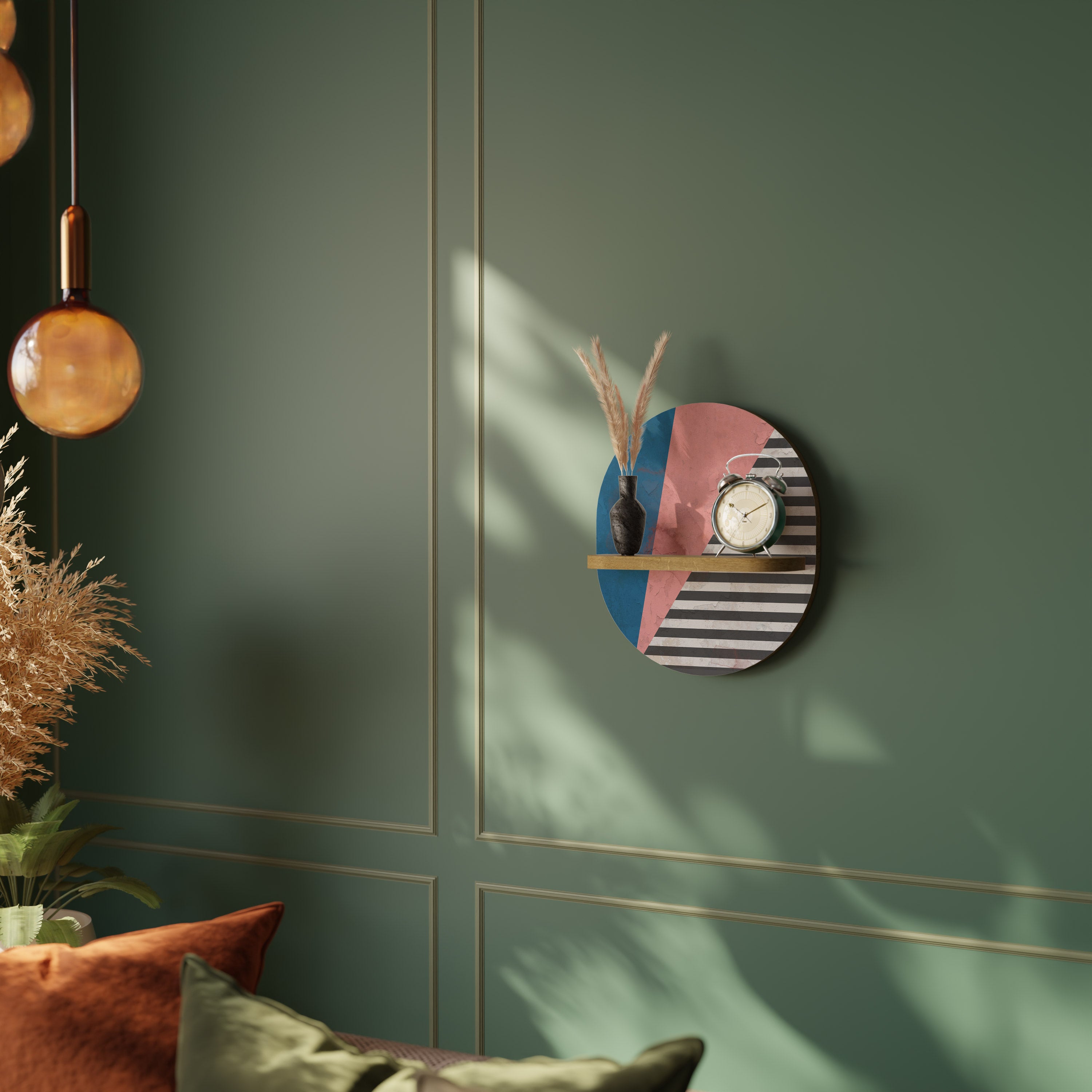 Estantería de arte ovalada GLAMOROUS STRIPE con efecto roble