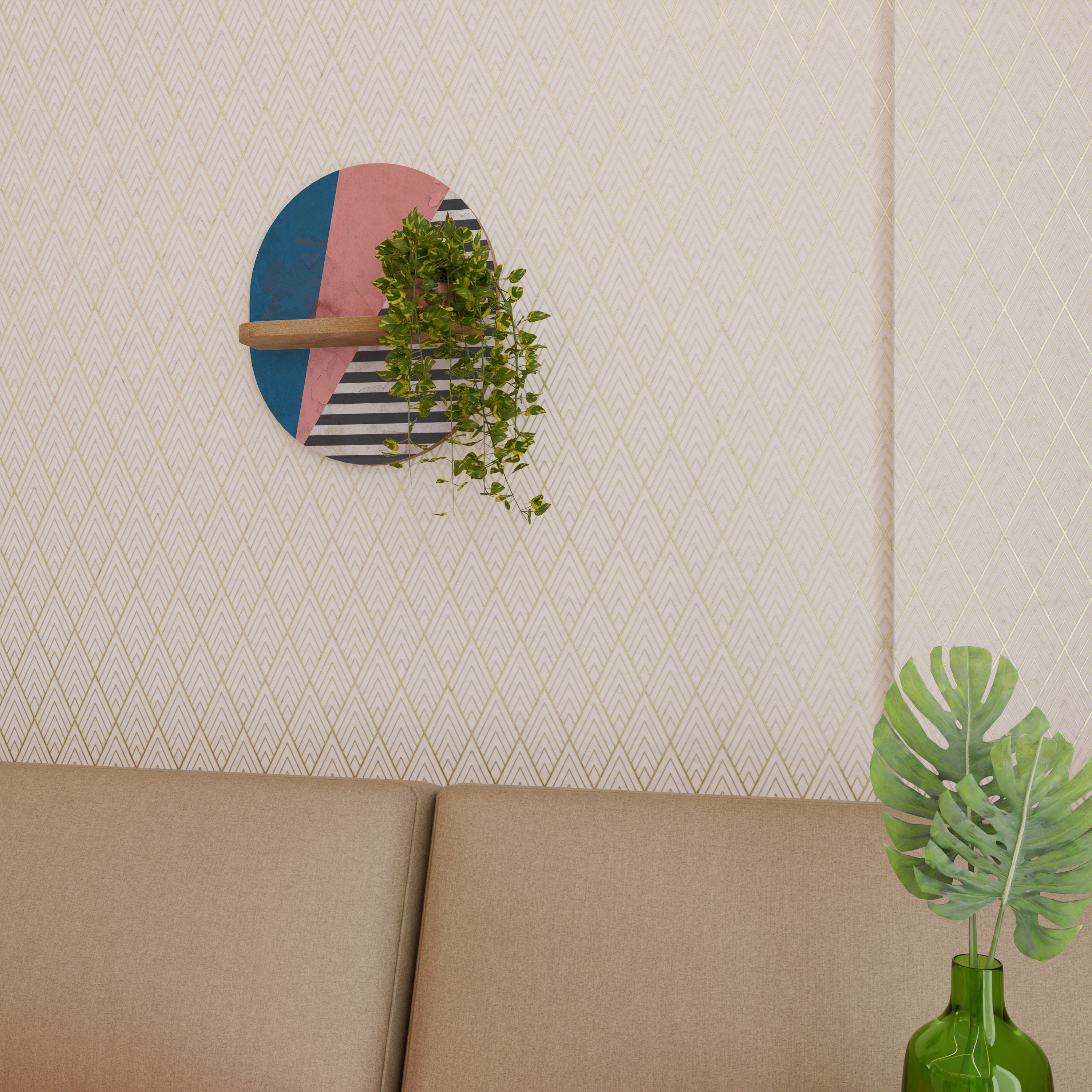 Estantería de arte ovalada GLAMOROUS STRIPE con efecto roble