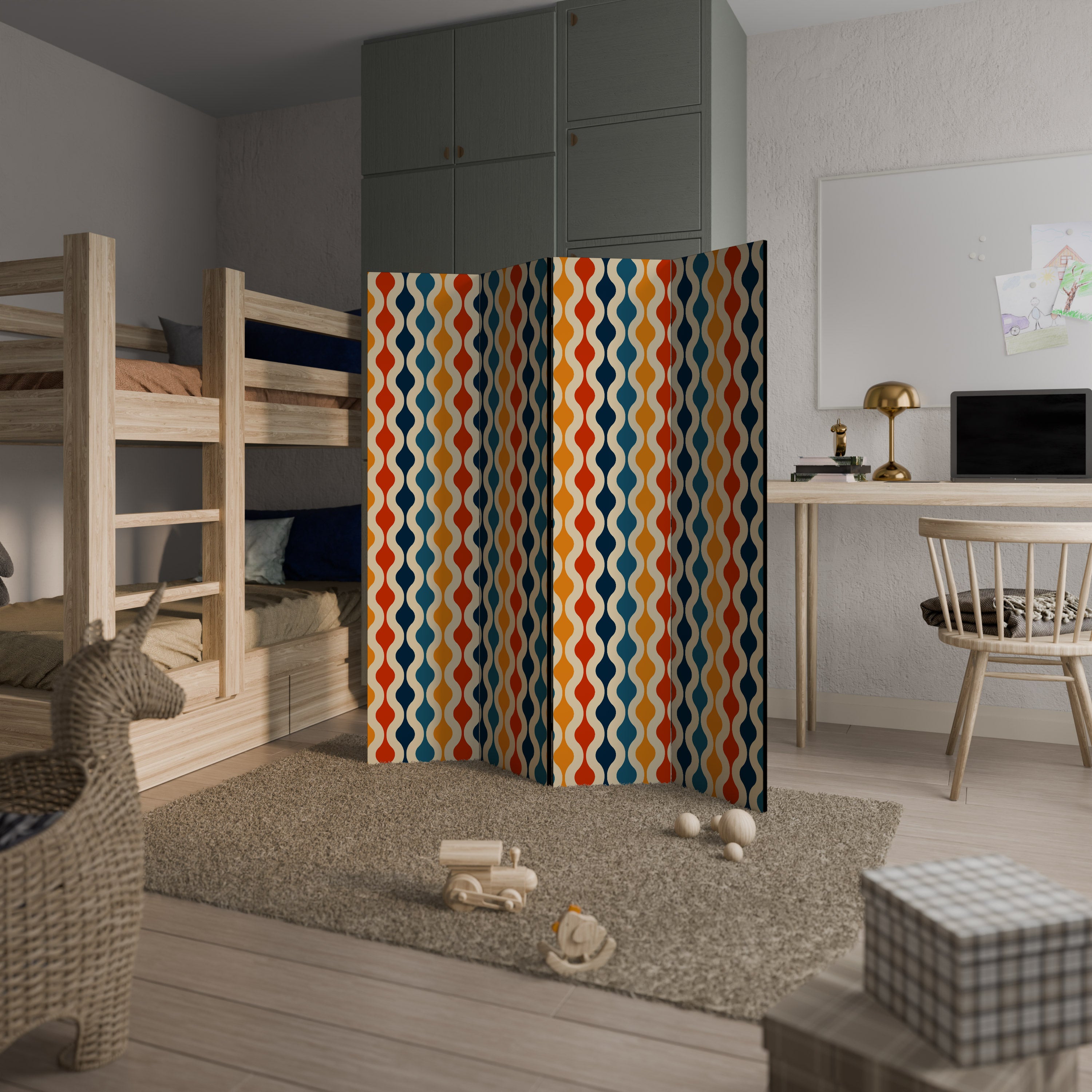 COLORFUL NOSTALGIA Decorative 4-Panel Room Divider
