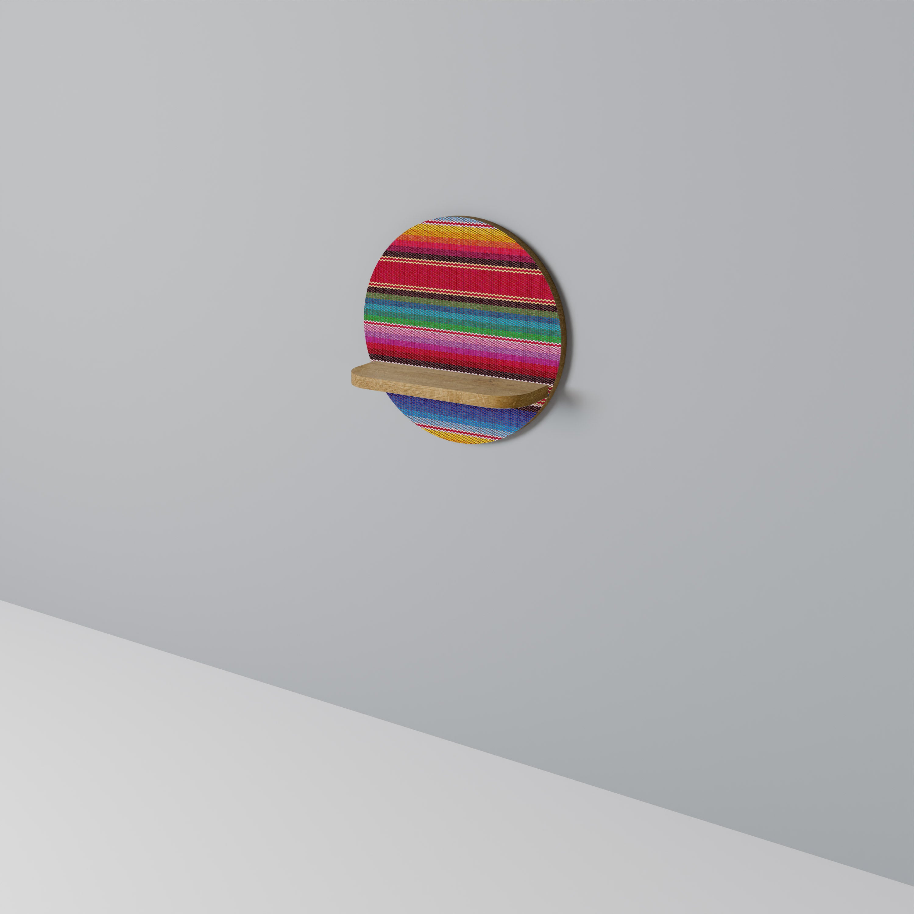 Estantería de arte redonda estilo étnico mexicano con efecto roble