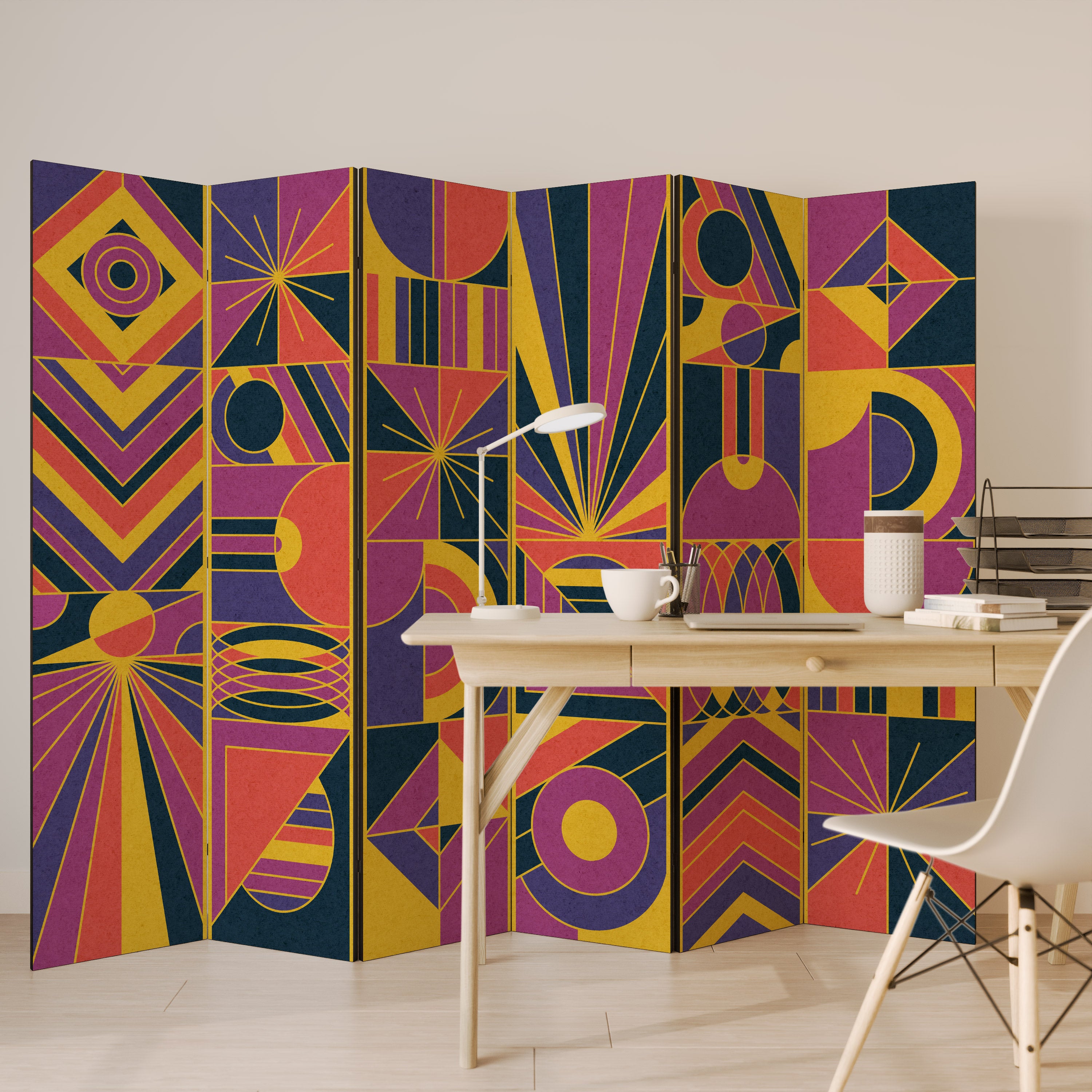 Biombo decorativo de 6 paneles con diseños eléctricos