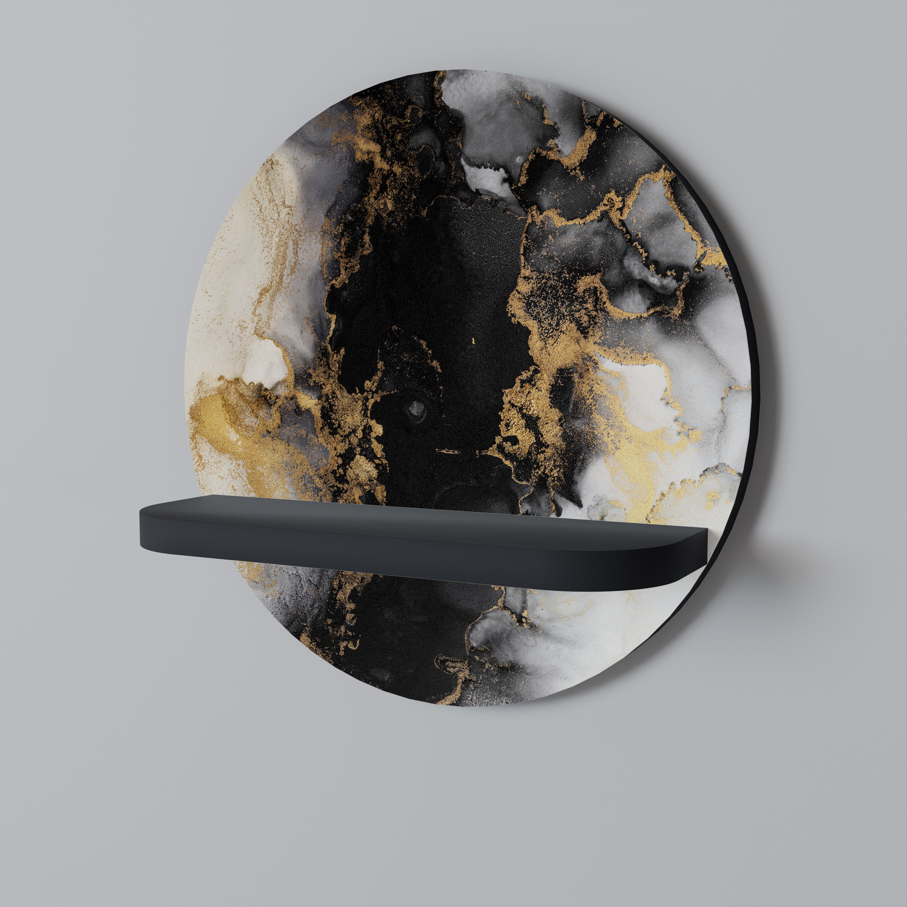Estantería de arte redonda MÁRMOL DEL MAÑANA con acabado negro