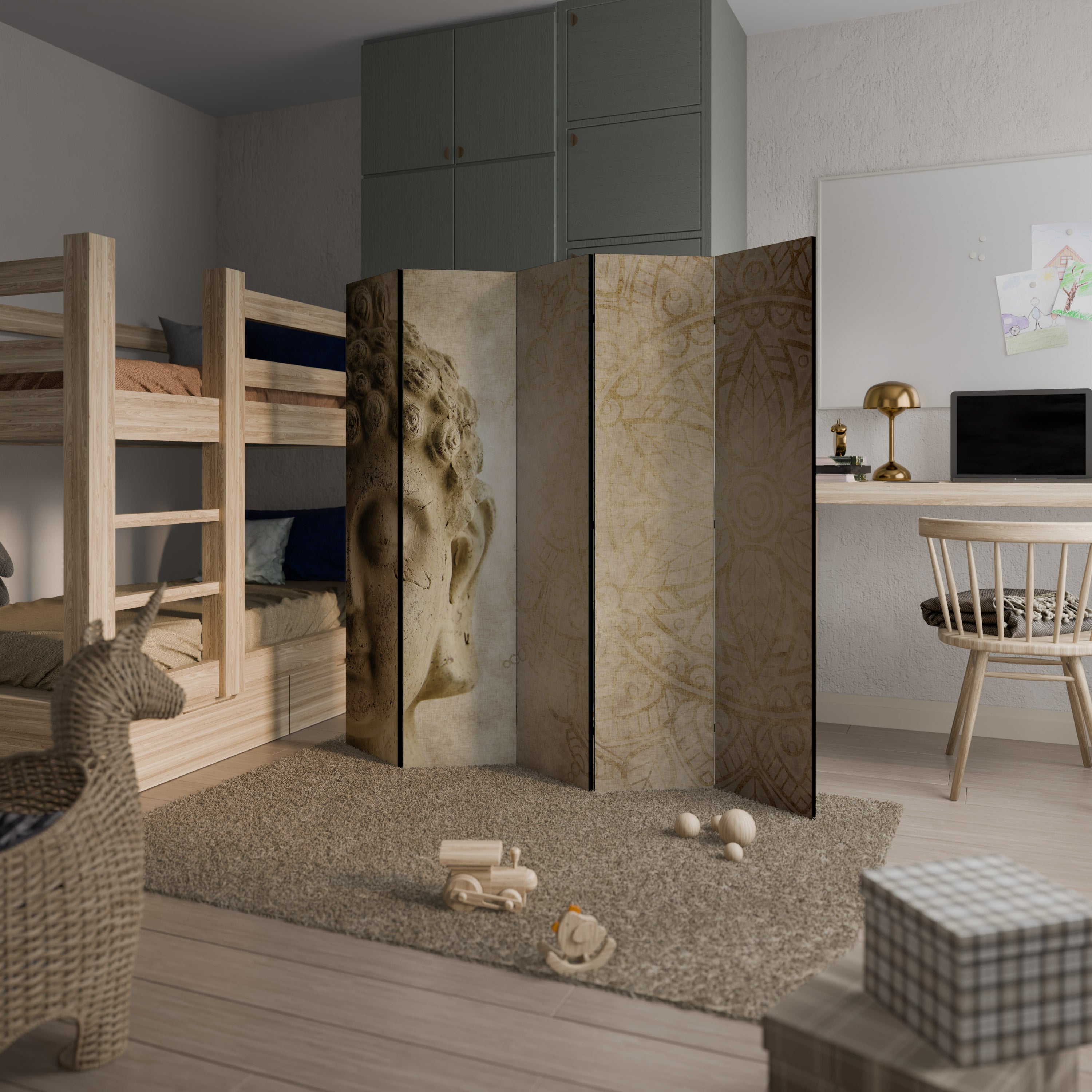 Biombo decorativo de 5 paneles ESCENA DE MEDITACIÓN MÍSTICA