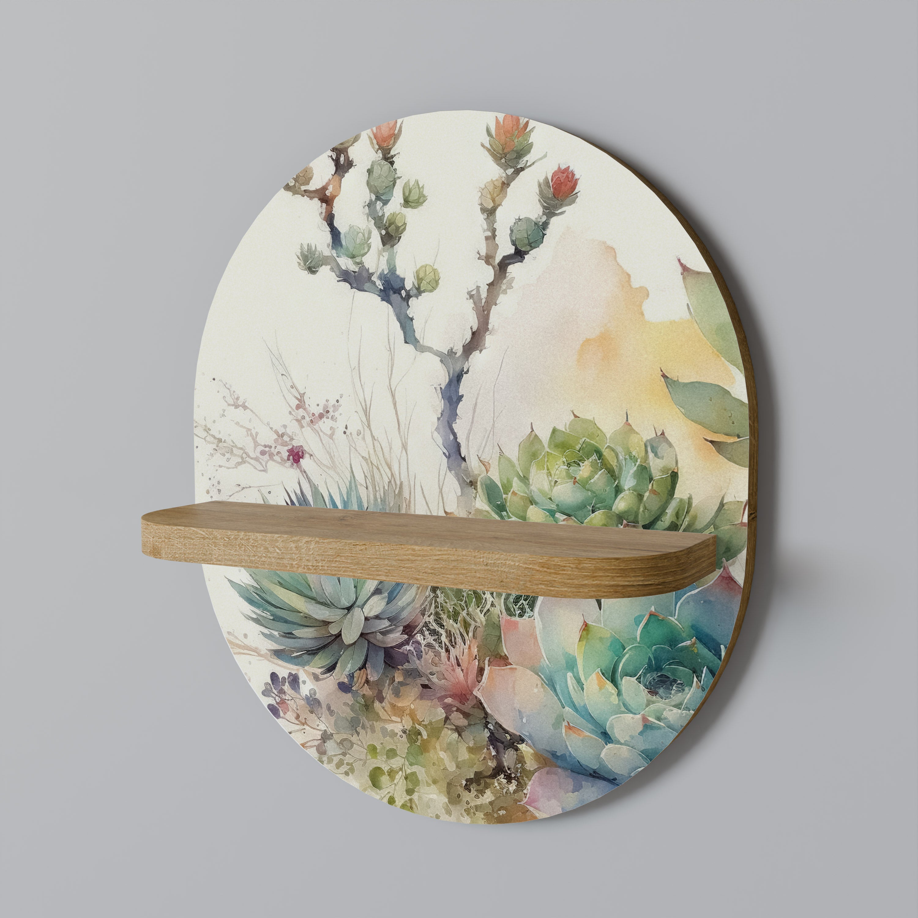 Estantería de arte ovalada con efecto roble SUCULENT WHIMSY
