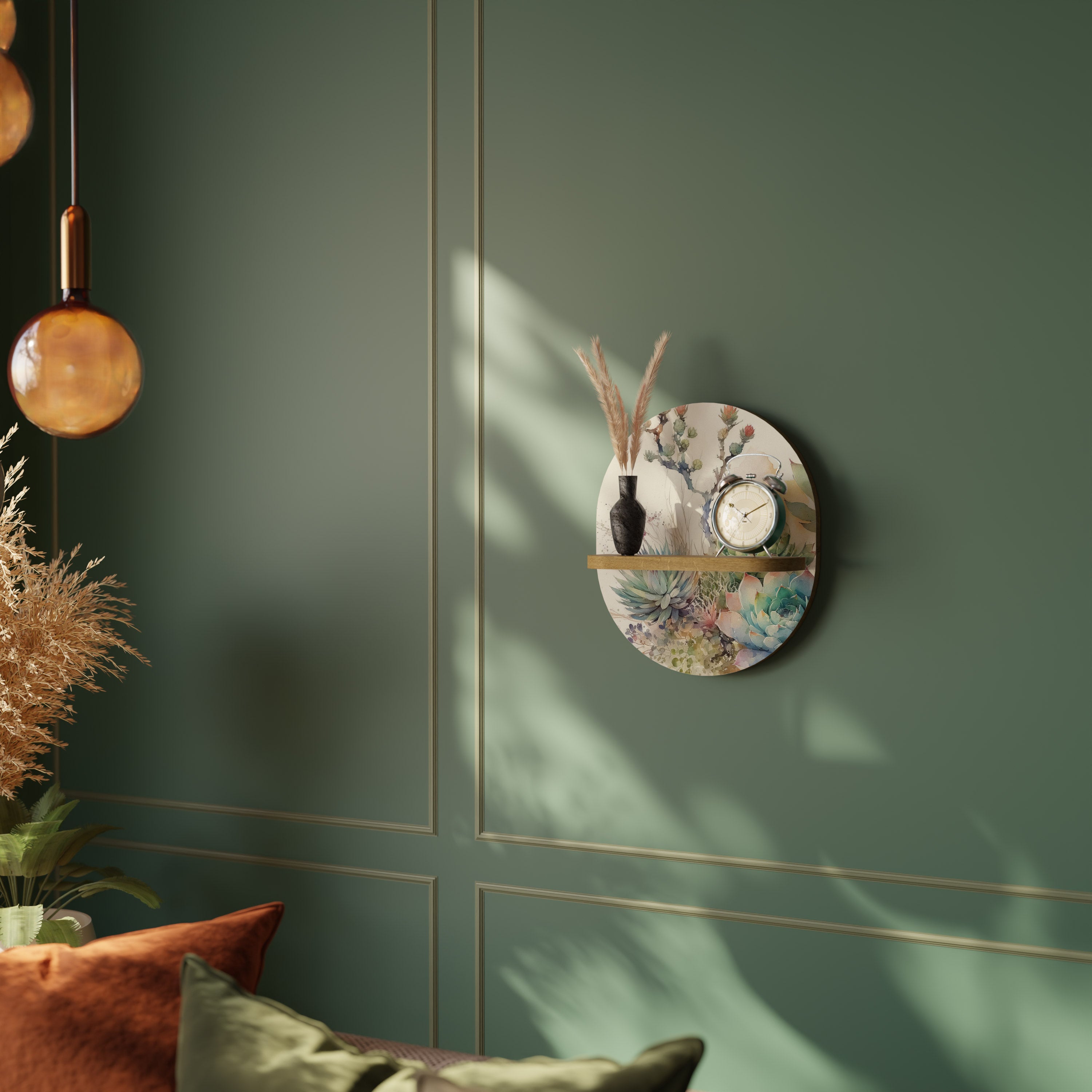Estantería de arte ovalada con efecto roble SUCULENT WHIMSY