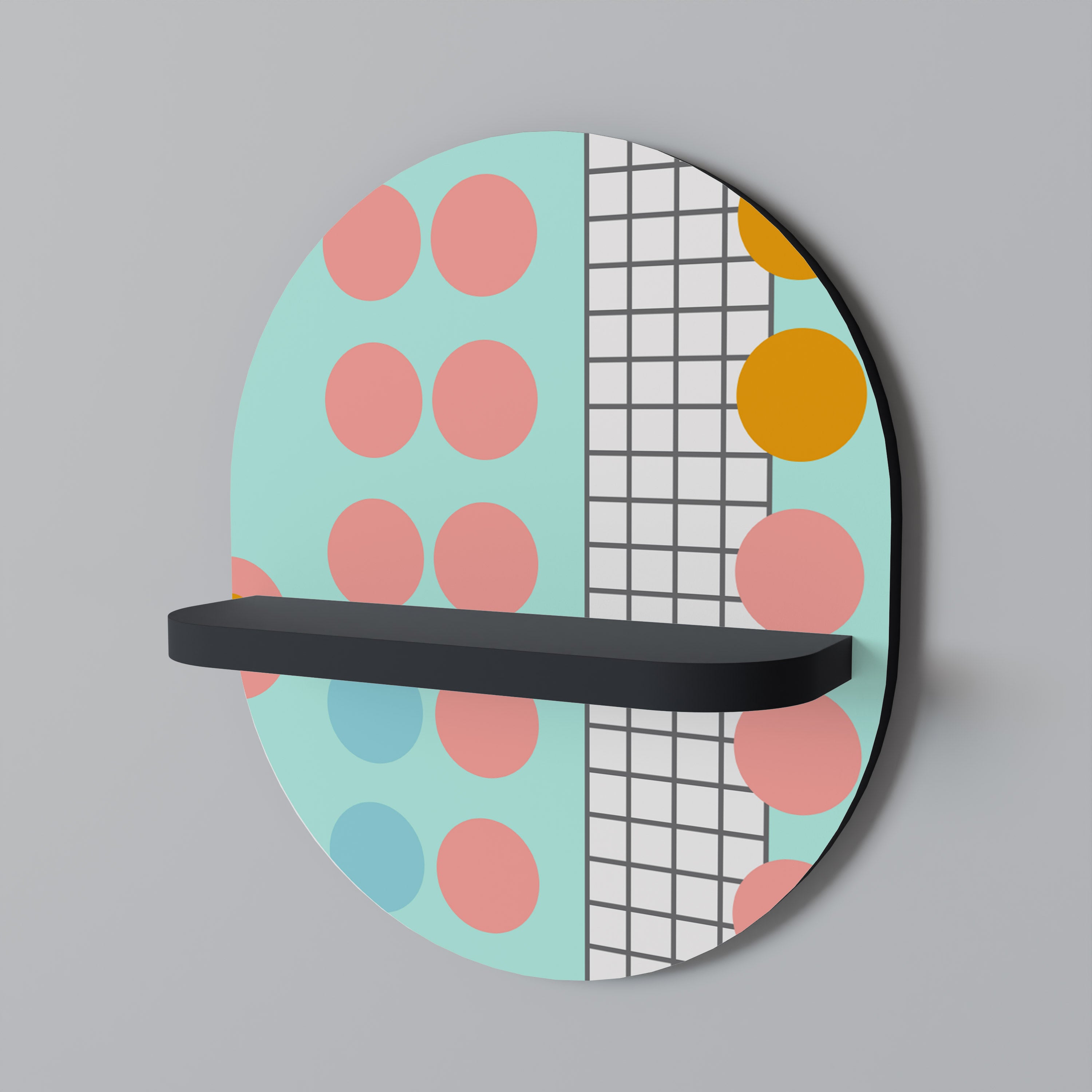 Estantería de arte ovalada RETRO GRID con acabado negro