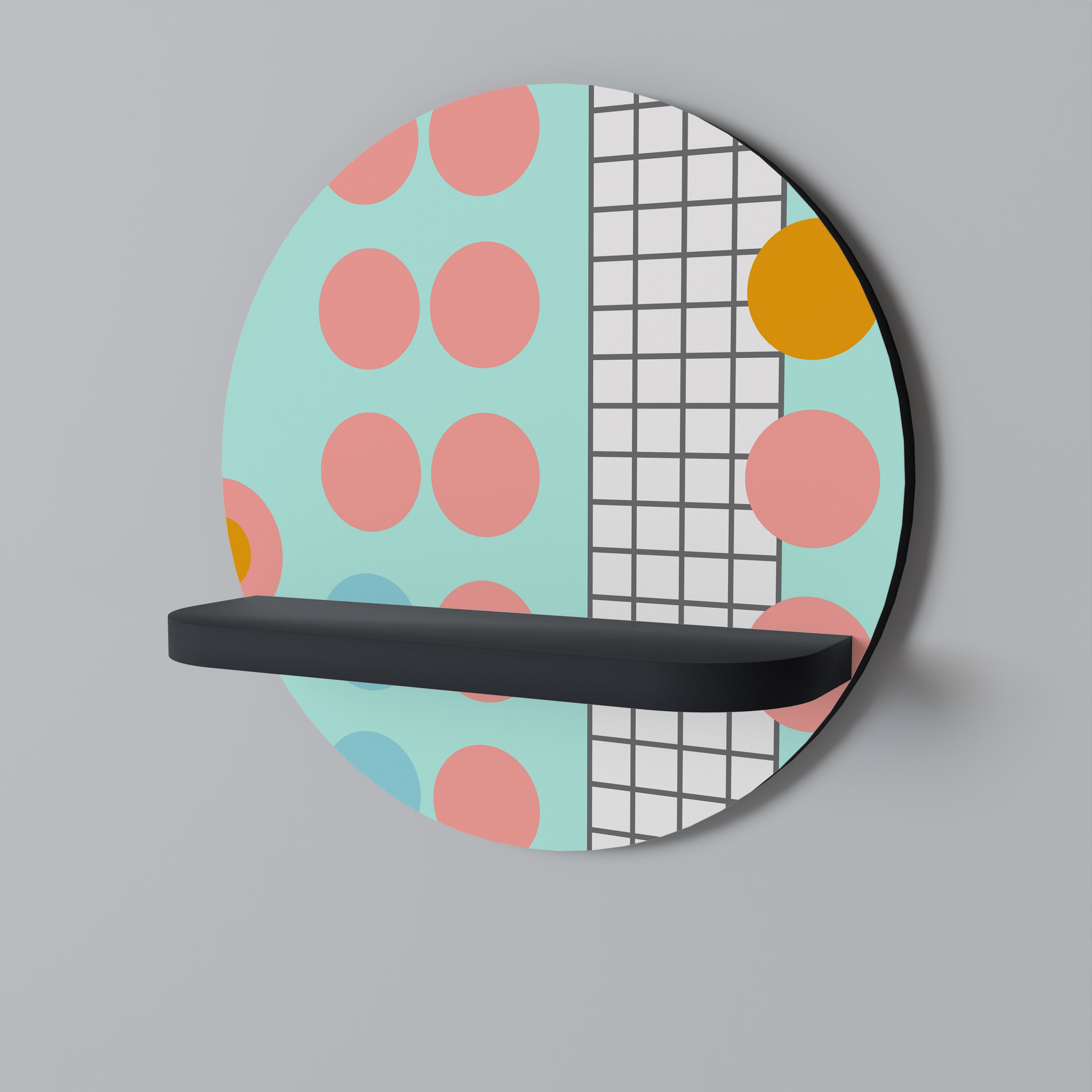 Estantería de arte redonda RETRO GRID con acabado negro
