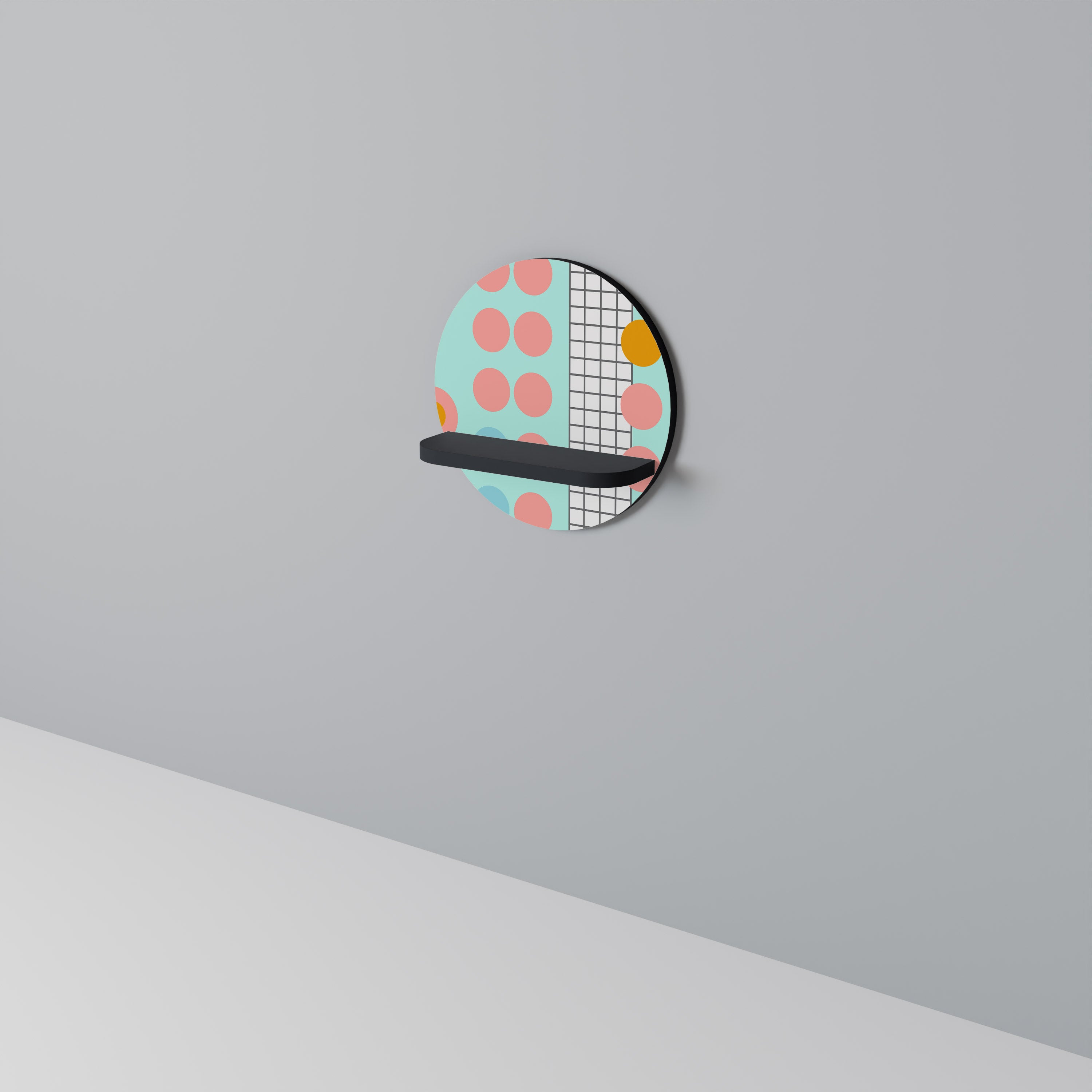 Estantería de arte redonda RETRO GRID con acabado negro