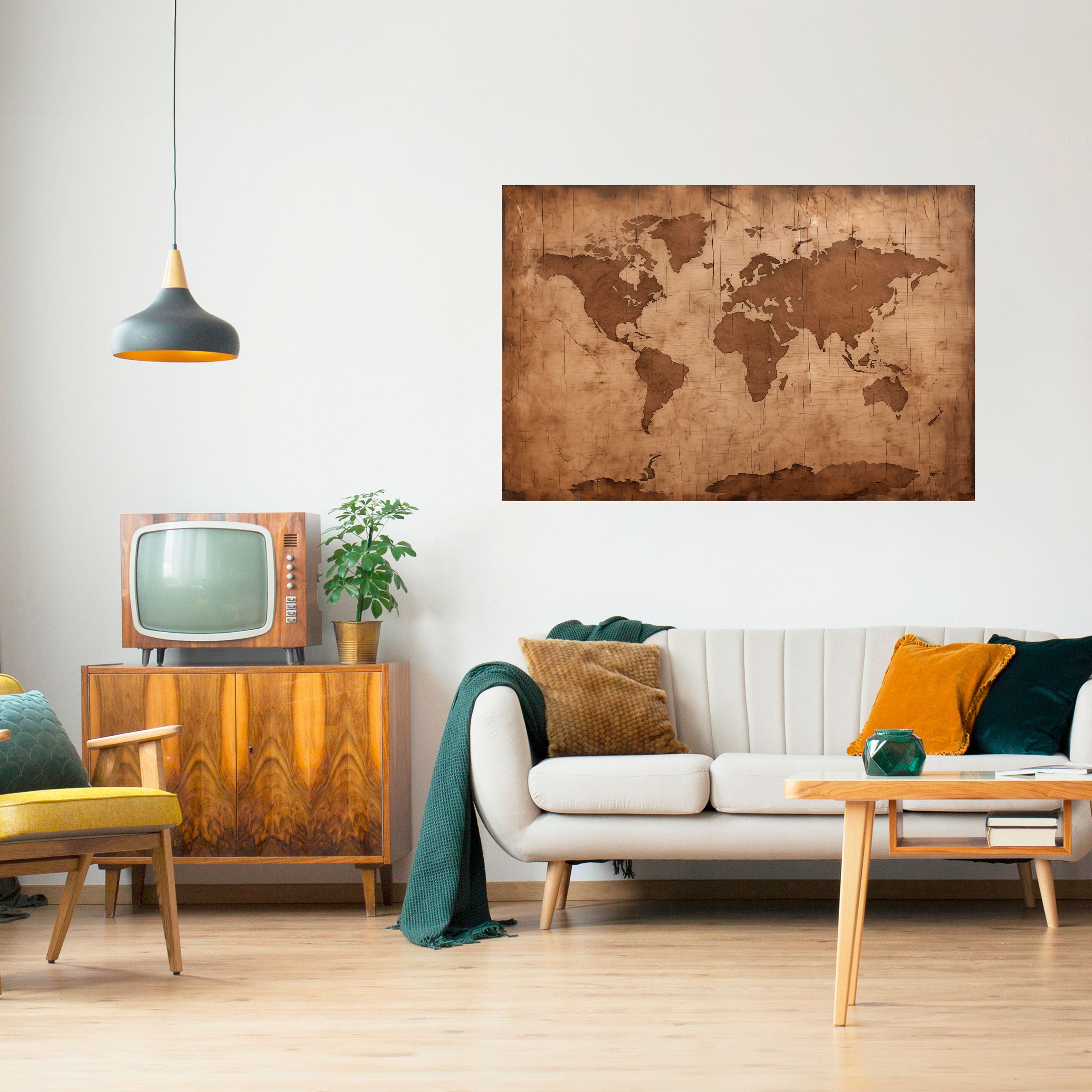 Póster horizontal autoadhesivo con mapa del mundo antiguo