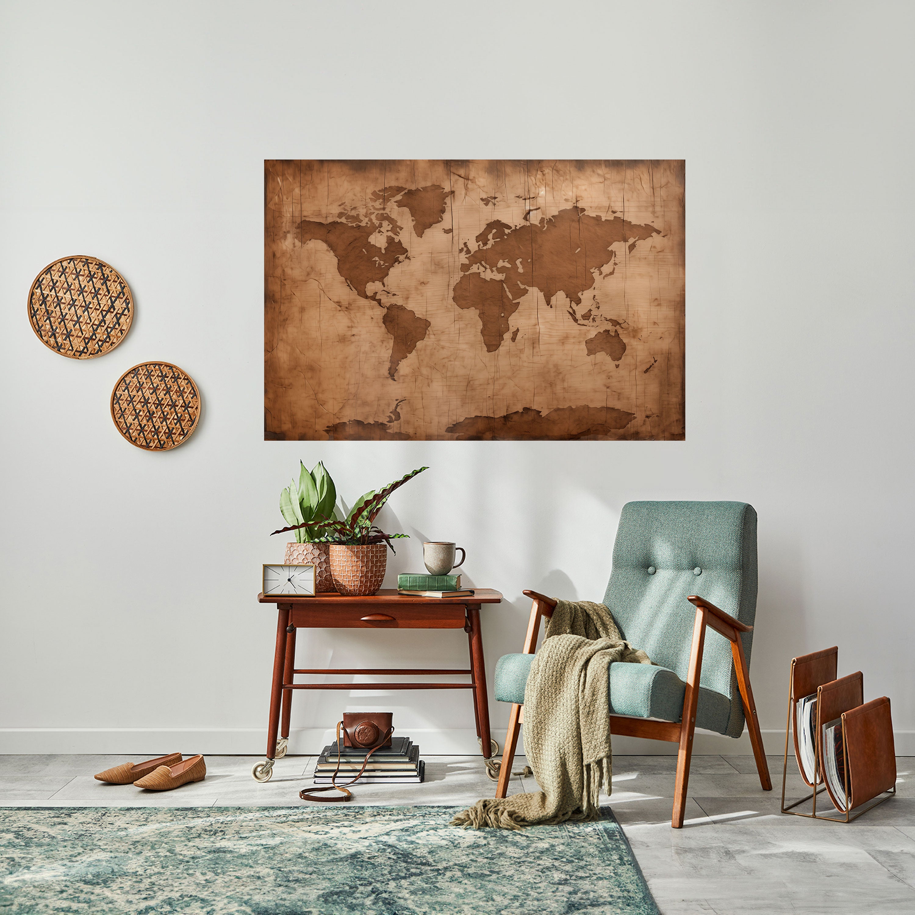 Póster horizontal autoadhesivo con mapa del mundo antiguo