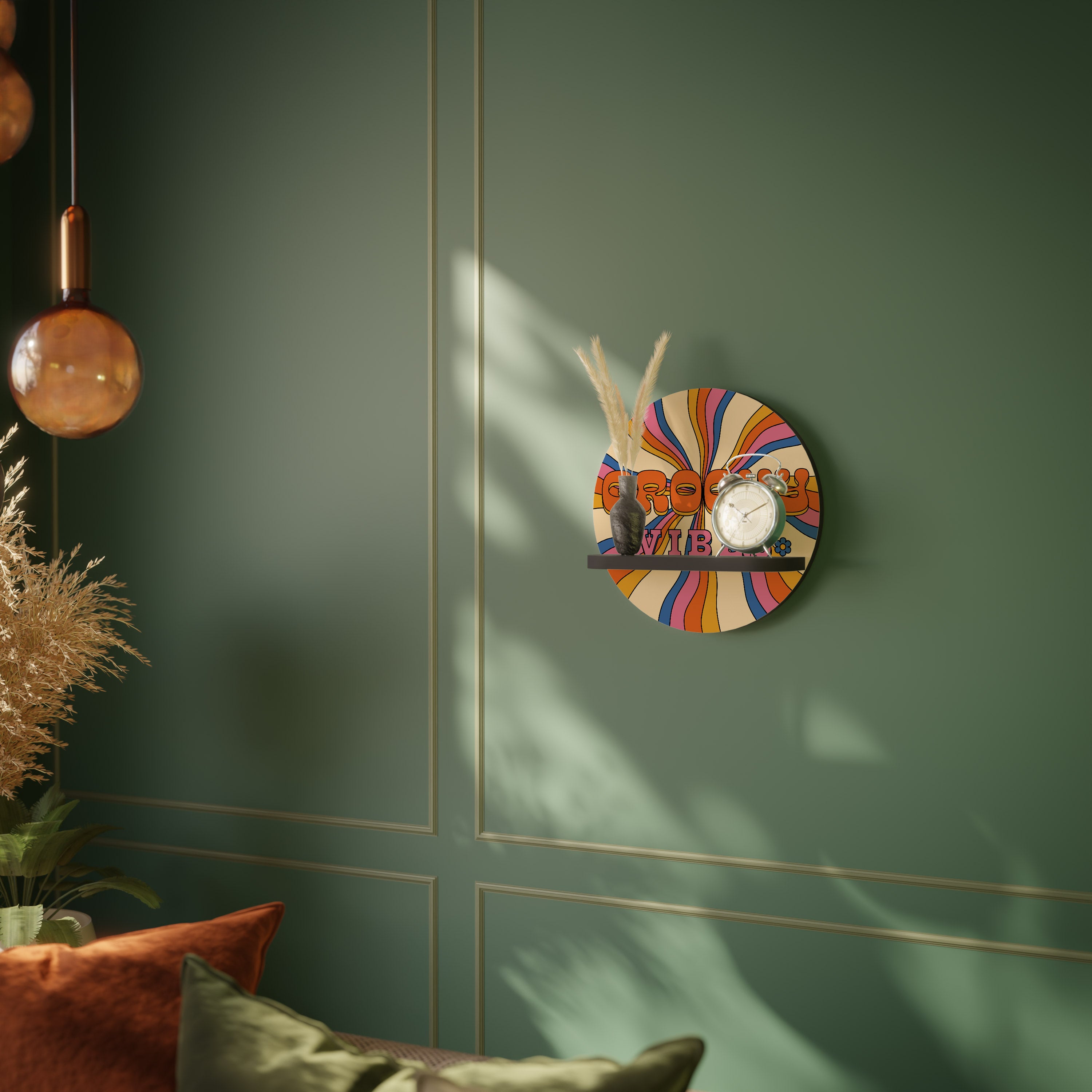 Estantería de arte redonda con un toque radiante y elegante en acabado negro