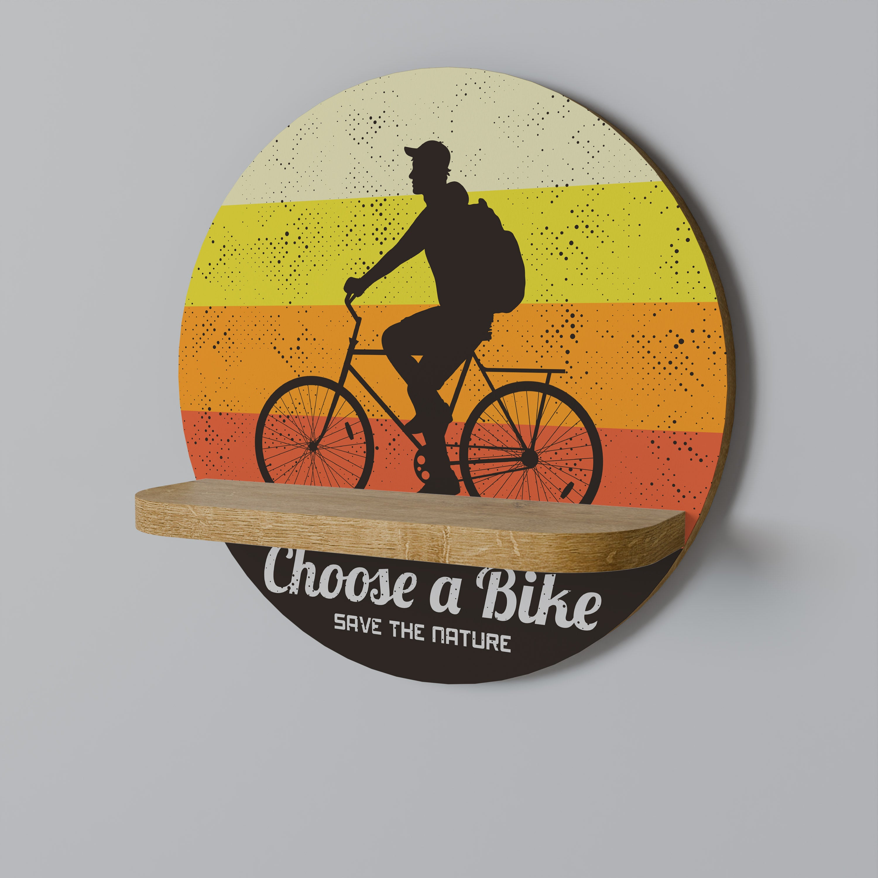 Estantería de arte redonda CHOOSE A BIKE con efecto roble