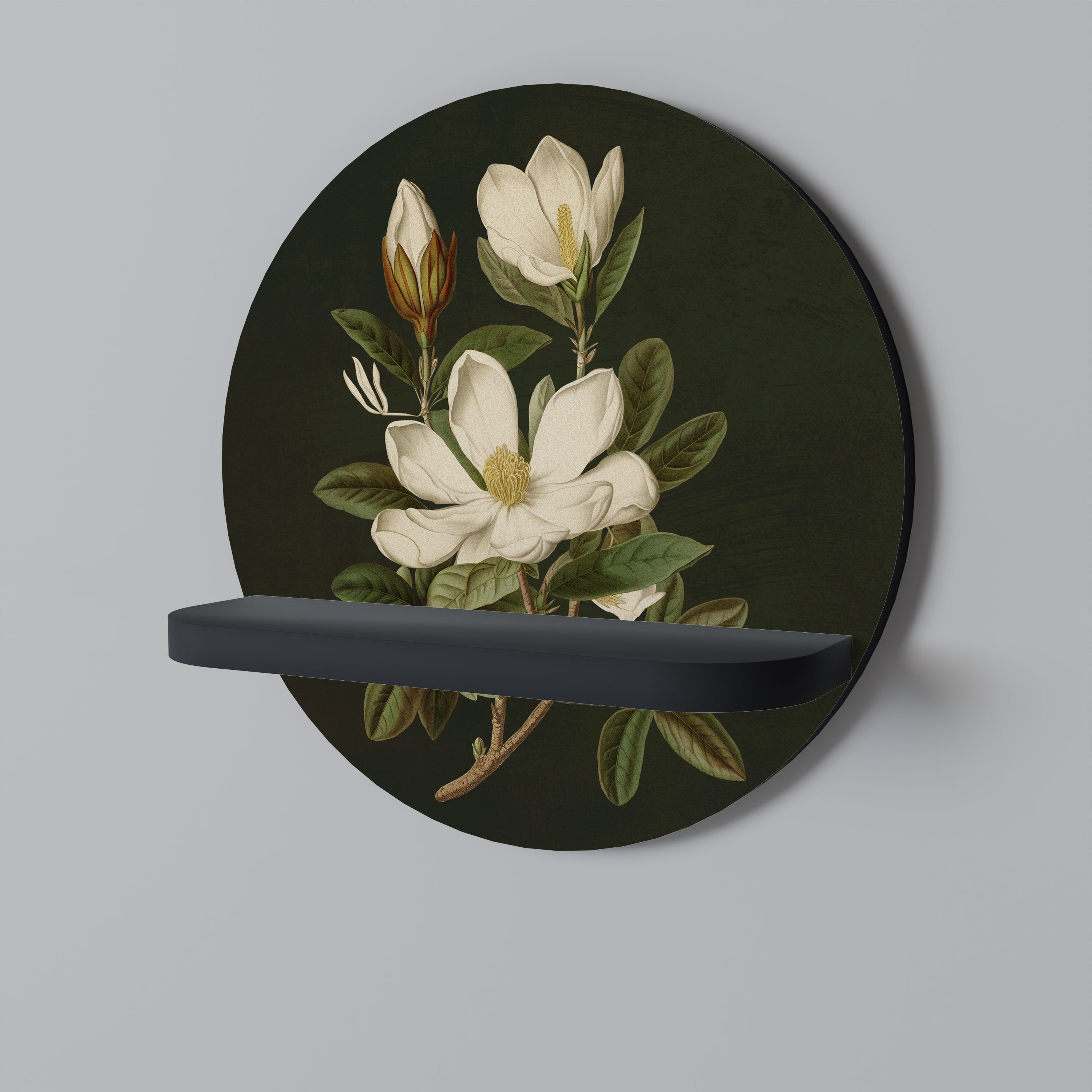 Estantería de arte redonda FLORAL NOIR con acabado negro