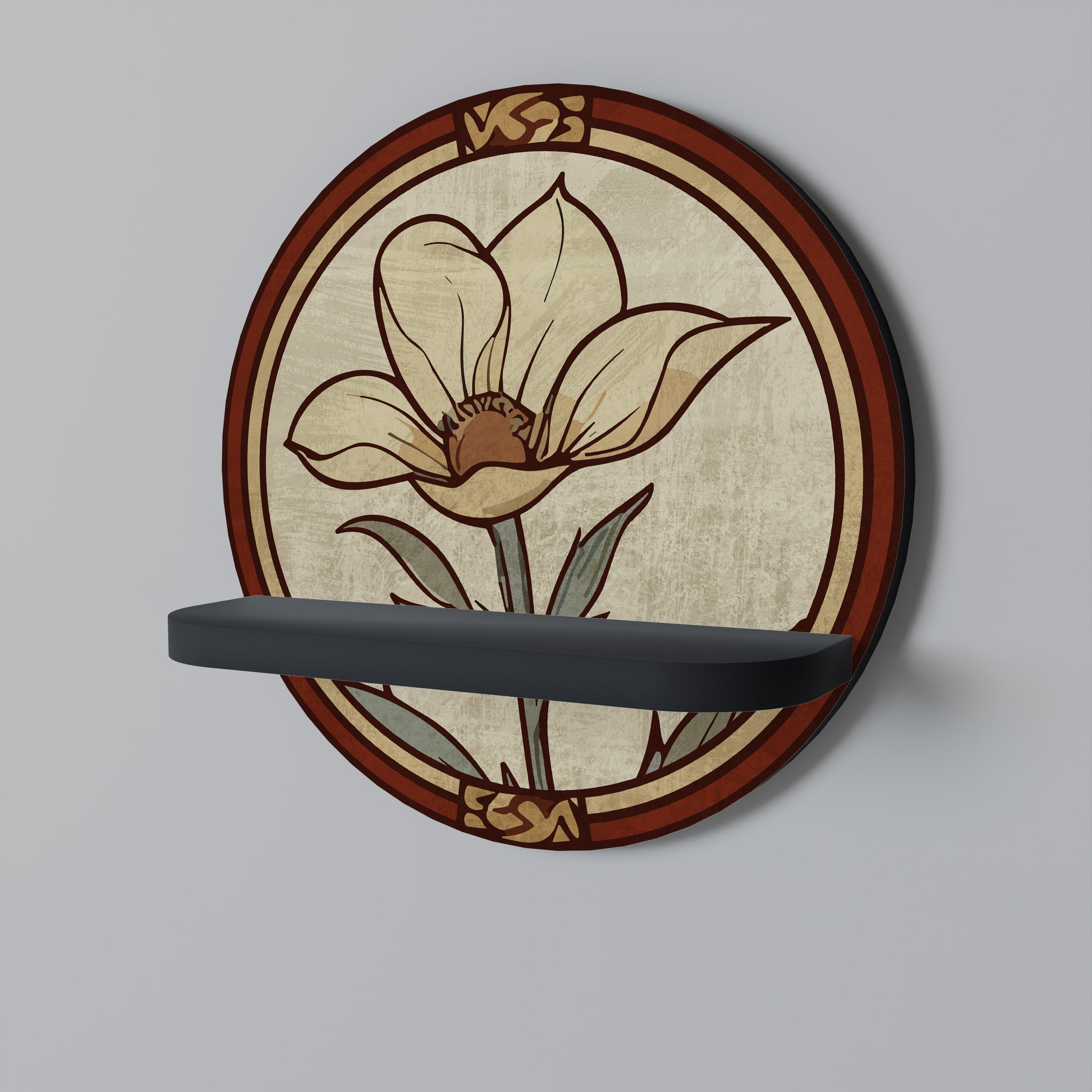 Estantería artística redonda TIMELESS FLORA con acabado negro