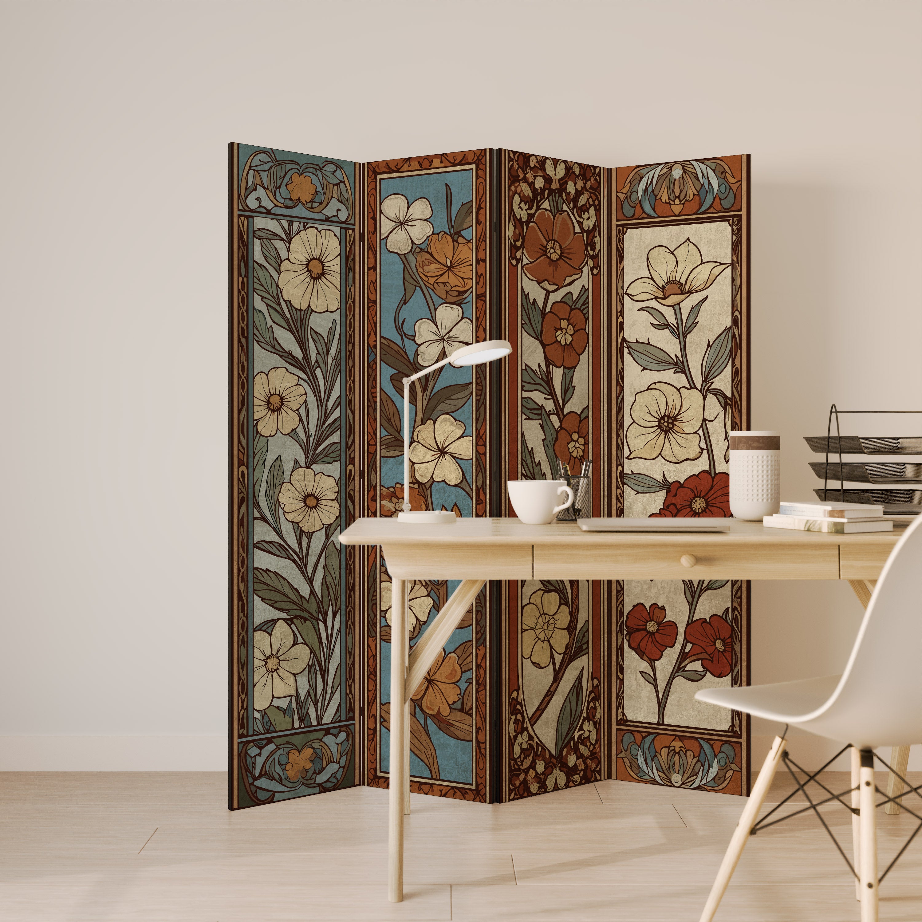 Biombo decorativo de 4 paneles TIMELESS FLORA