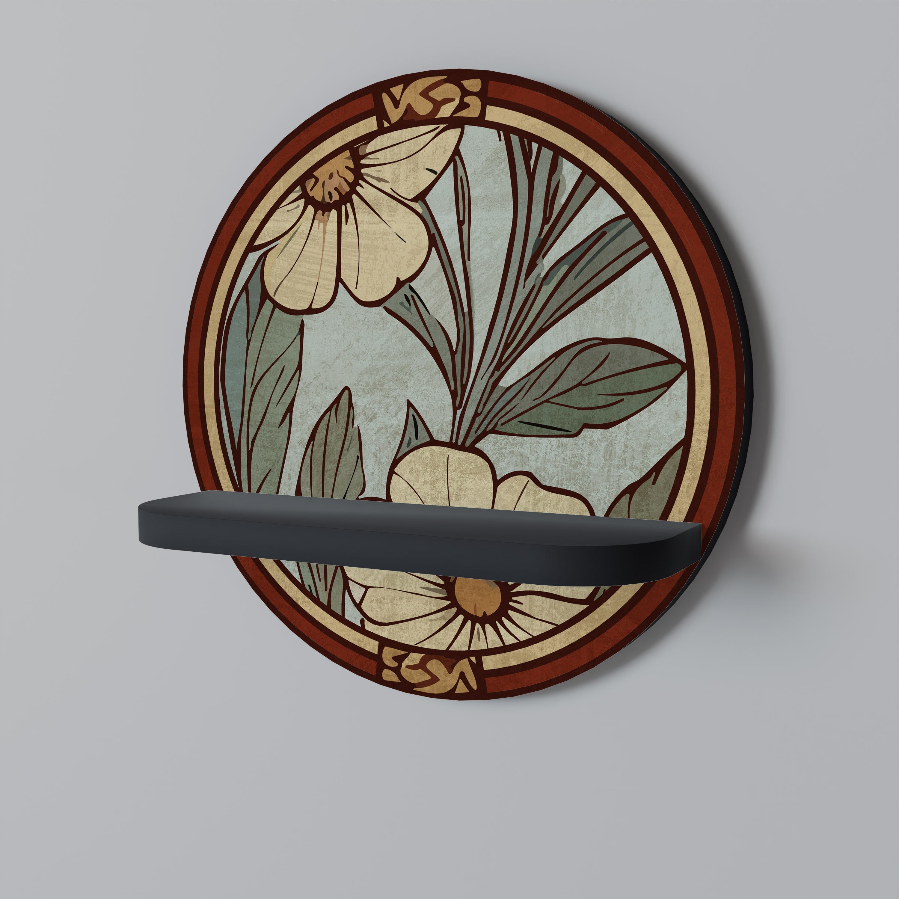 Estantería de arte redonda HERITAGE BLOSSOM con acabado negro