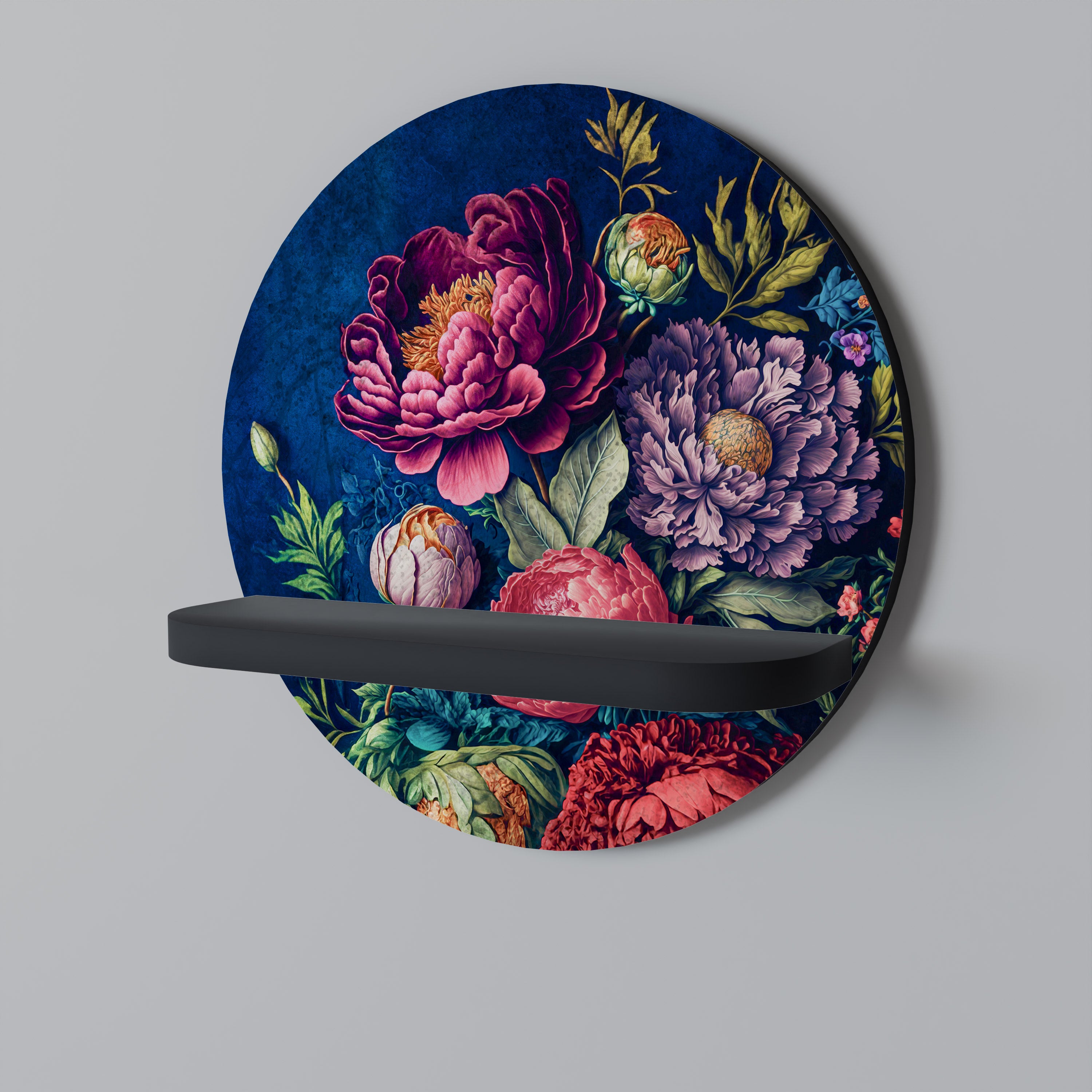 Estantería de arte redonda BLOOMING ELEGANCE con acabado negro