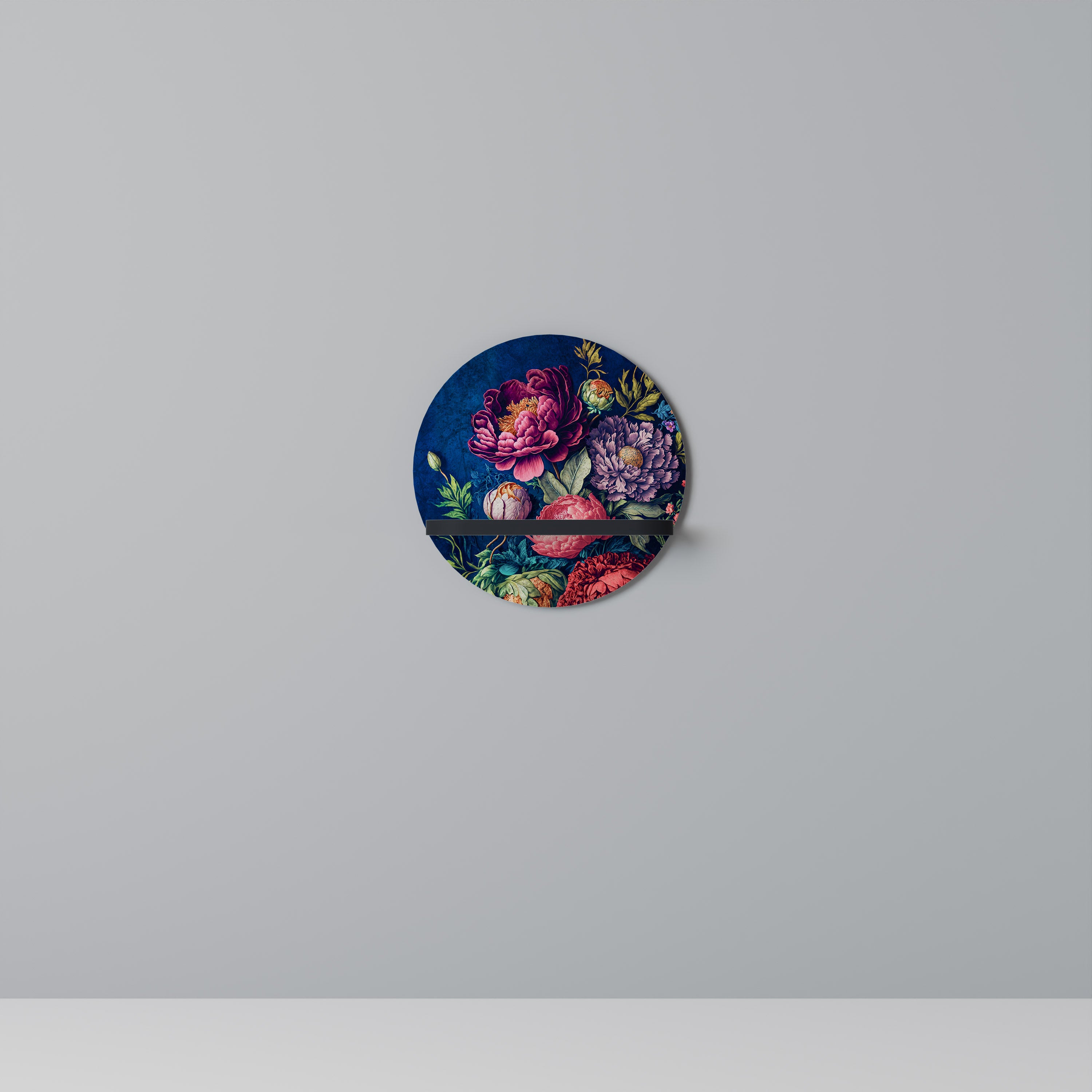 Estantería de arte redonda BLOOMING ELEGANCE con acabado negro